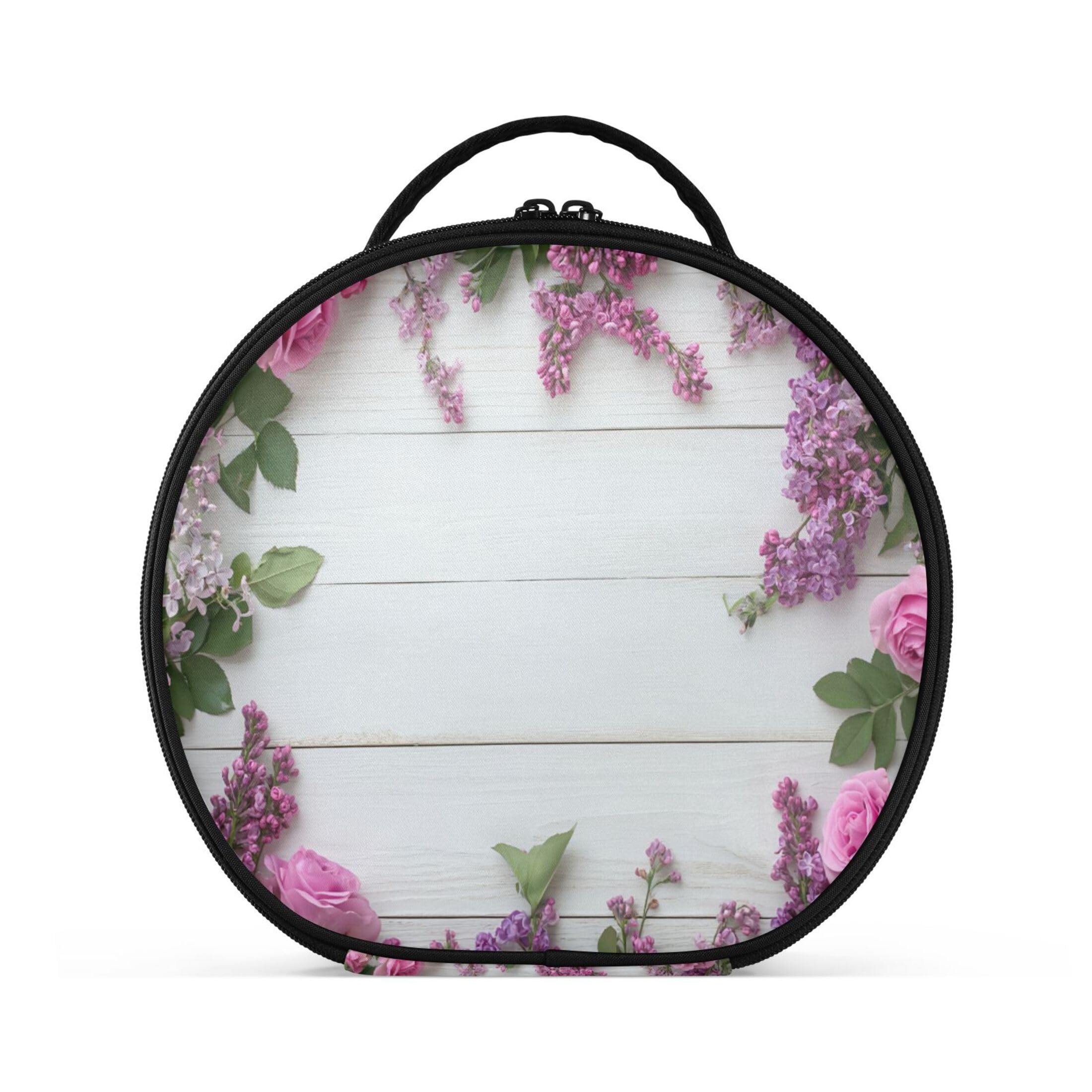 Takiito Lilac Flowers on Wooden Travel Makeup Case Portable Makeup Box Artist Cosmetic Case Organizer With Adjustable Dividers