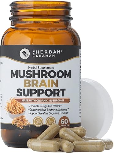 Vista 8 de Mushroom Supplement Brain Support Organic Lions Mane, Cordyceps, Ginkgo Leaf, Gotu Kola + More Natural Herbal Supplement (60 Capsules)