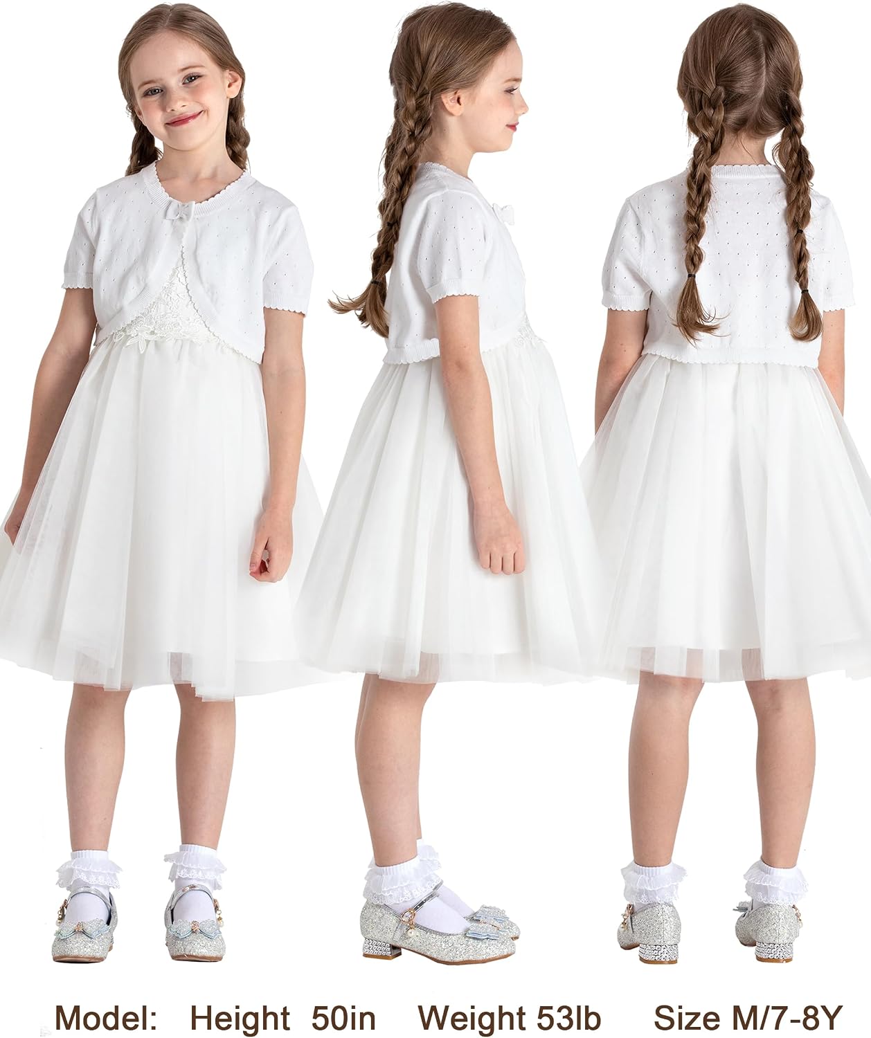 BOBOYOYO Short Sleeve Girls Shrug Cotton Knit Girls Cardigan Childrens Bolero Dress Sweater Toddler Shawl Cover Up for 3-14Y