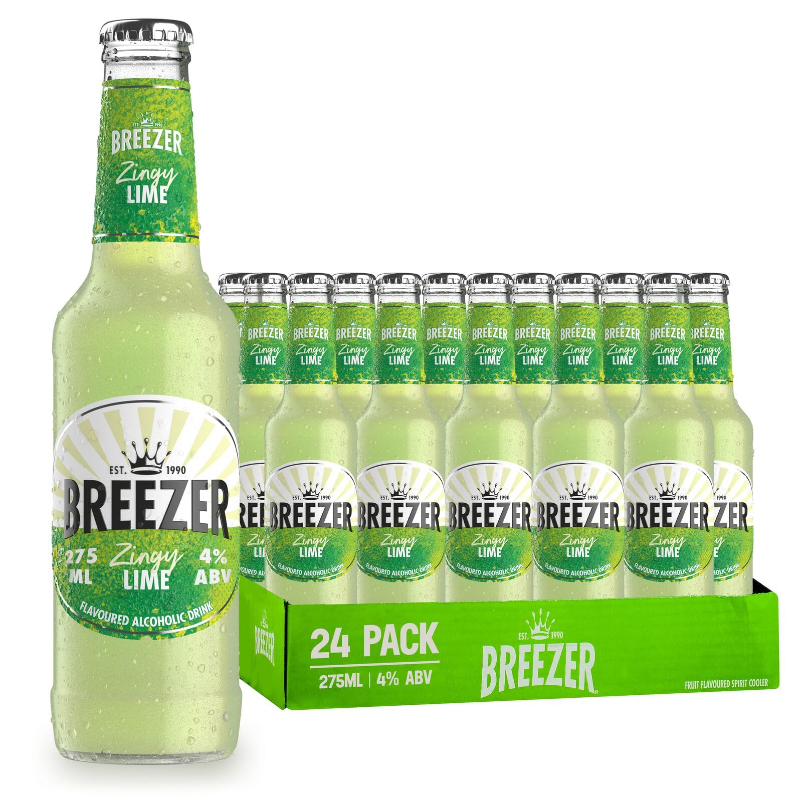 BREEZER Zingy Bebidas Alcohólicas Sabor Lima, 4% ABV, 24 x 27.5cl / 275ml, Bebidas alcohólicas saborizadas, Listas para Tomar