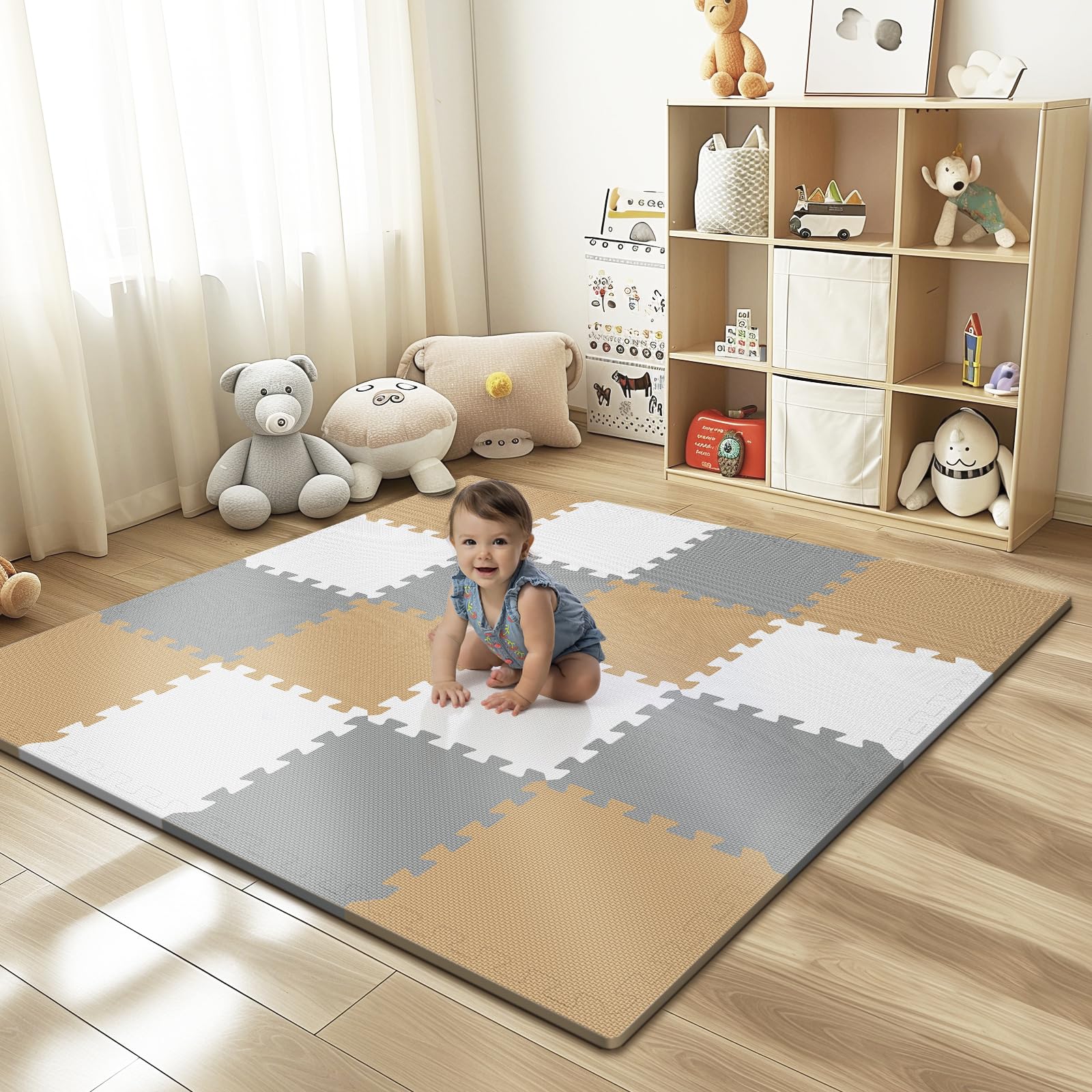16 Tiles Baby Play Mat for Floor, EVA Foam Baby Floor Play Mat with 0.6 Inch Thick Interlocking Foam Tiles, Foam Floor Tiles for Baby, Toddlers and Kids