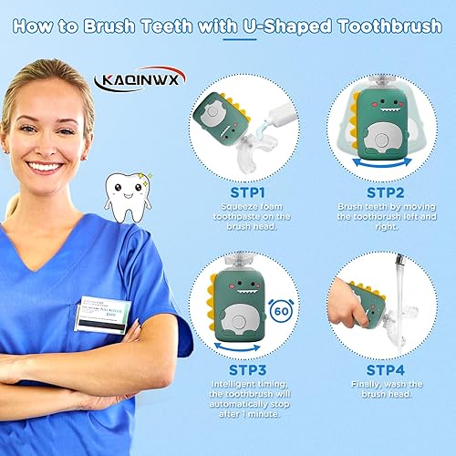 Miniatura 5 de Cepillo de dientes eléctrico en forma de U para niños de 2 a 12 años, cepillo de dientes recargable para niños pequeños con temporizador inteligente