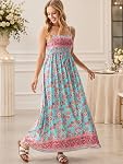 CUPSHE Maxi Robe Ditsy Floral Moussed Summer Sundress Sans manches Spaghetti Ruffled Robe formelle longue plage pour femme