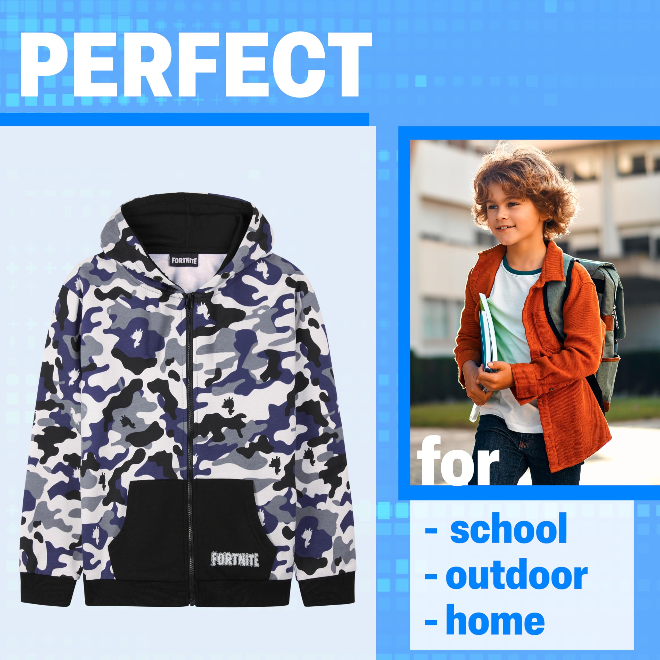Fortnite Sweats à Capuche Garçon Pull Ado Veste Enfant Sweat Zippé Chaude Gaming Manches Longues Style Décontracté Cadeau Gamer