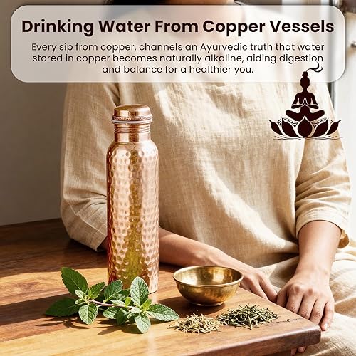 Miniatura 11 de Craft Trade Botella de agua de cobre 100% puro de 34 onzas – Botella de fitness de 1 litro para beber con beneficios para la salud ayurvédica