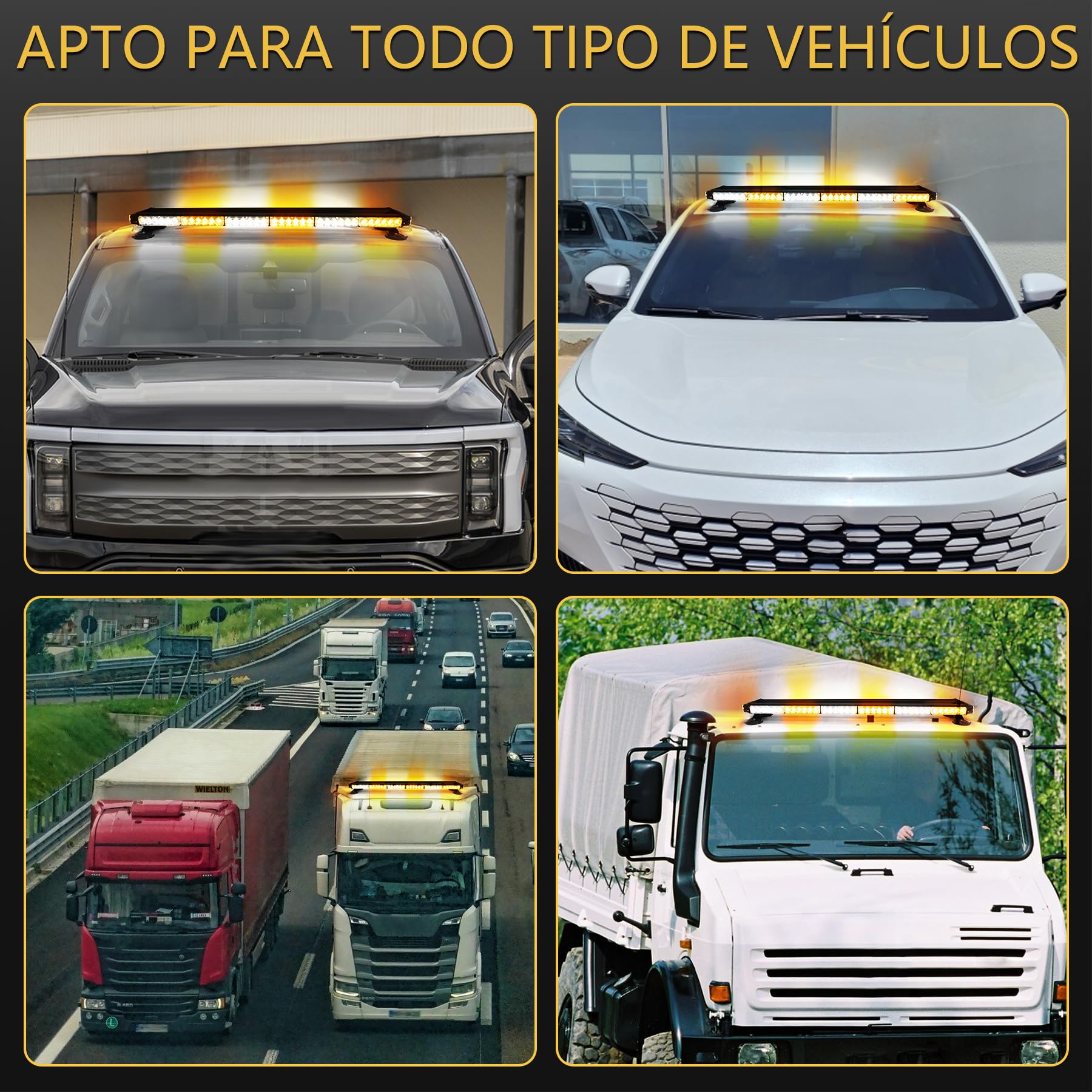 Rotativo LED Tractor, Barra Luz Emergencia Ámbar 95 cm, 80 LED, 12-24V, Magnética 360°, 16 Modos, Girofaro Baliza Señalización para Vehículo, Camión y Obra