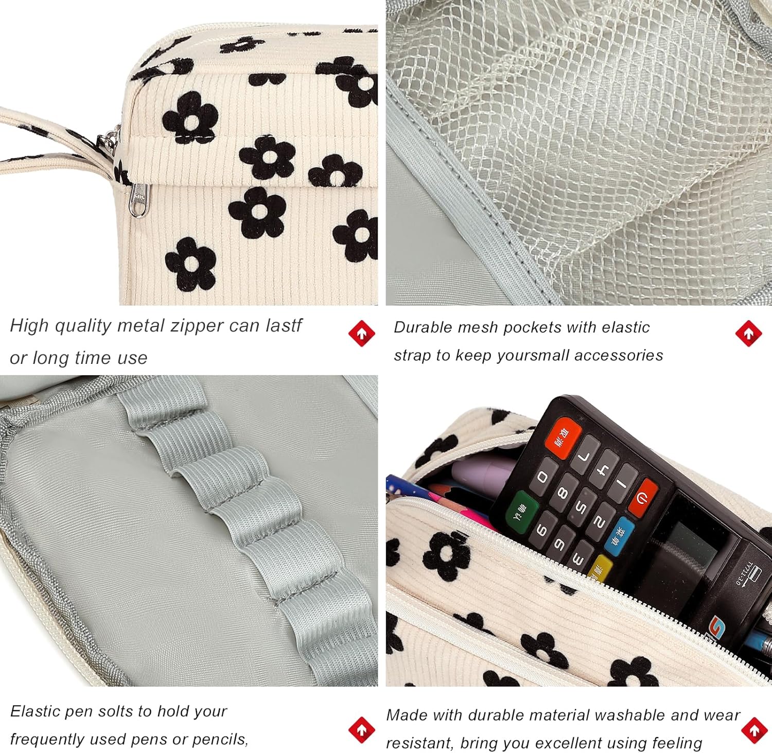 Bluboon Big Capacity Pencil Case Pencil Pouch School Supplies Cute Pencil Box Pencil Bag for Teen Girls Boys Women Man (Black Floral 95) - Image 5