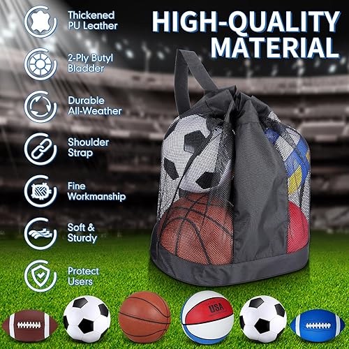 Miniatura 3 de Liliful 12 Pcs Sport Balls Set for Kids Teens, Include Official Size 5 Basketball, Size 6 Football, Size 4 Soccer Ball, 2 Sport Equipment Bags, 4