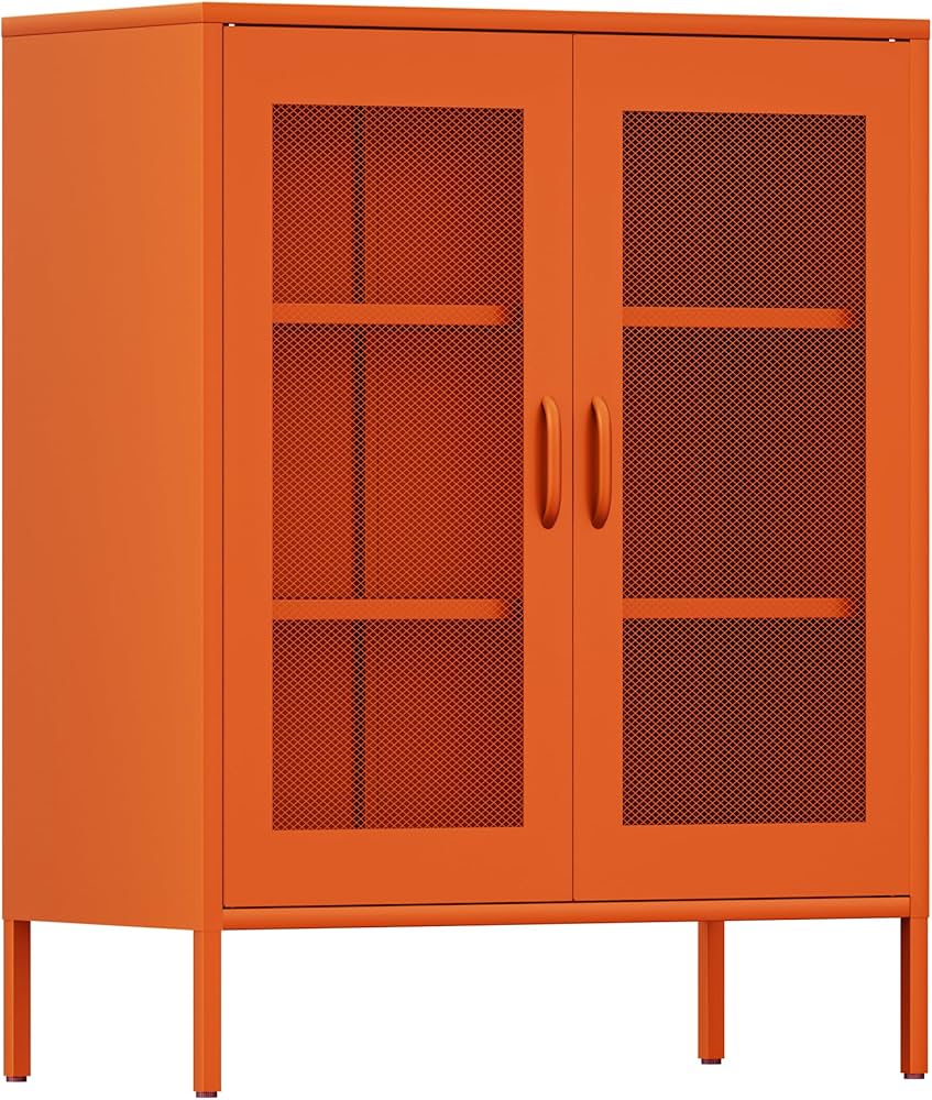 Amazon.co.jp: Boegica キャビネット スチール サイドボード 収納棚 扉