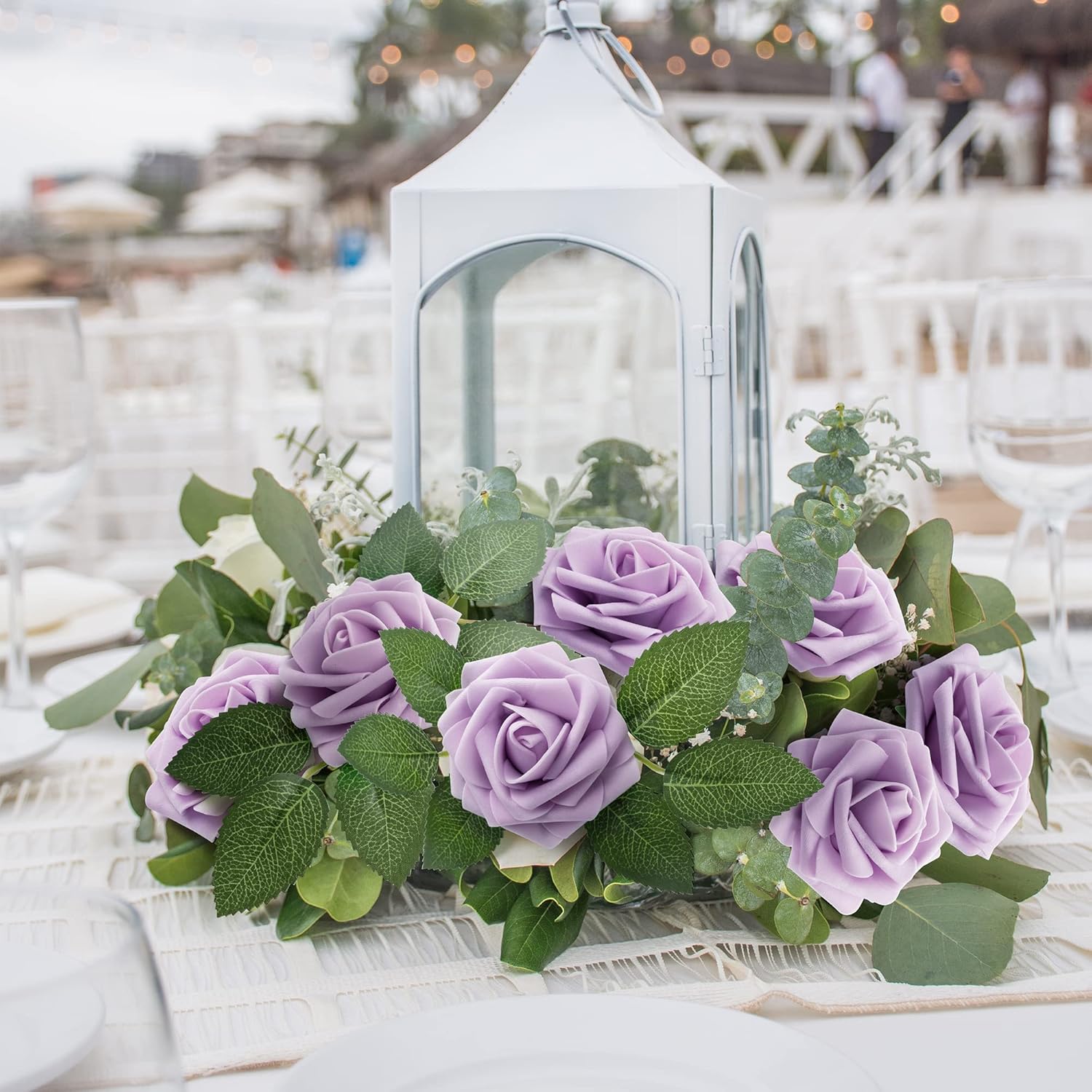 Mocoosy 50Pcs Rose Artificial Flowers, lavender Fake Roses for Decorations, Purple Foam Fake Flowers with Stem for DIY Wedding Bouquet Bridal Shower Valentine's Day Floral Arrangement Party Home Decor - Image 6