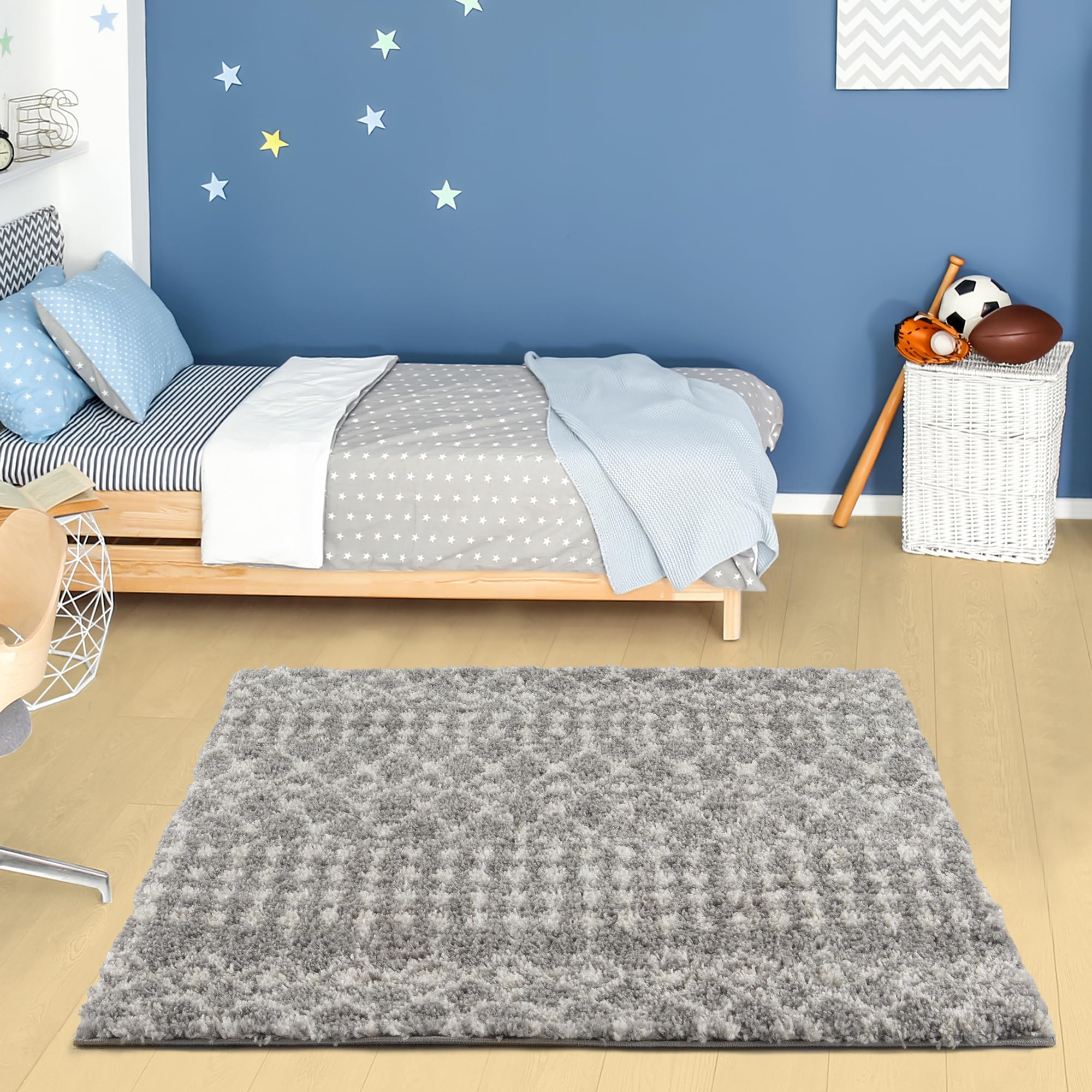 THE RUGS Modern Moroccan Design Living Room and Bedroom Rugs, Non-Shedding & Easy Care (Moroccan Grey/Ivory, 120 cm Square) - Image 2