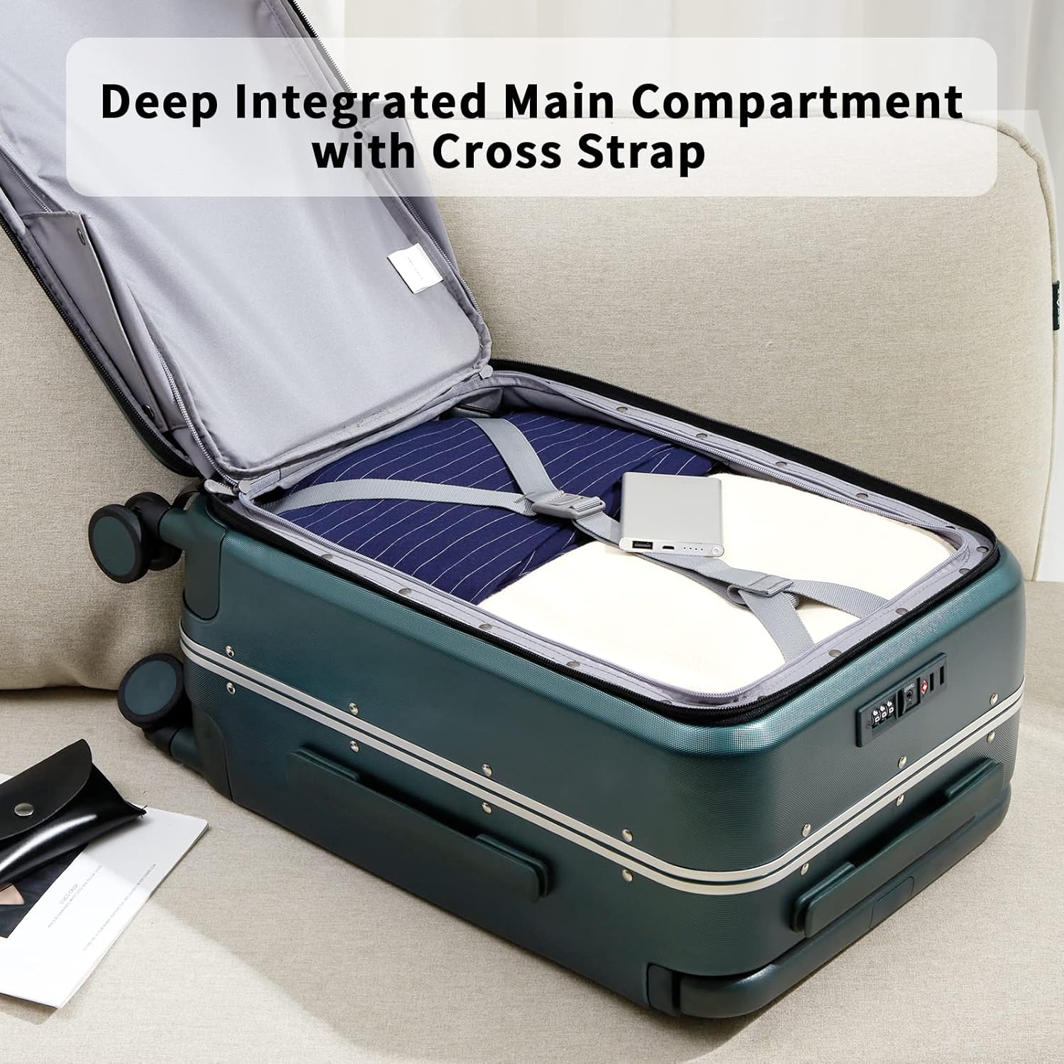 MILADA Hard Shell Suitcases Airline Approved Carry On Luggage 22x14x9 TSA Approved Suite Case with Wheels Travel Luggage Wide Handle 20 Inch Suitcase for Women Man,Blackish Green - Image 8