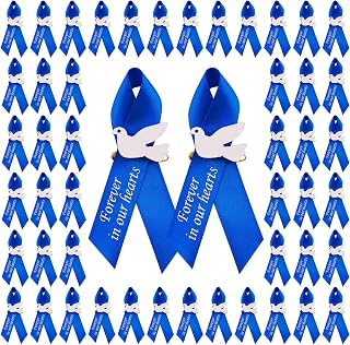 WANDIC 100 PCS Satin Ribbon Pins with Cross and Dove, Memorial Ribbon Brooches in Forever in Our Hearts for Funeral Mourning Event Bereavement Remembrance