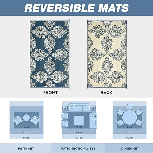 Miniatura 2 de wikiwiki - Tapete reversible e impermeables para exteriores e interiores, de plástico tejido para patio, terraza, balcón, piscina, casa rodante,