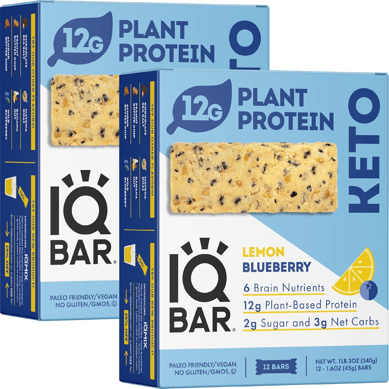 Buy IQBAR Brain and Body Keto Protein Bars Lemon Blueberry Keto Bars