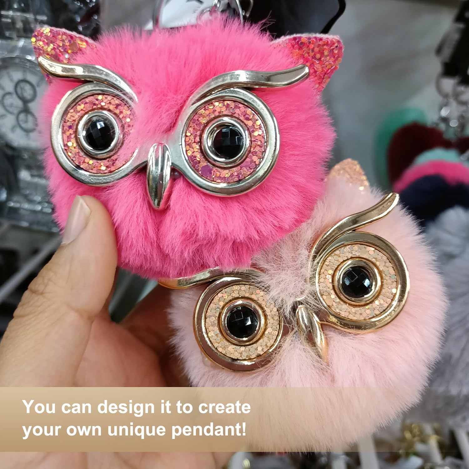 PATIKIL Pom Pom Keychain, Soft Cute Fluffy Heart Key Ring with Lobster Clasp Artificial Rabbit Fur Heart Keychains - Image 6