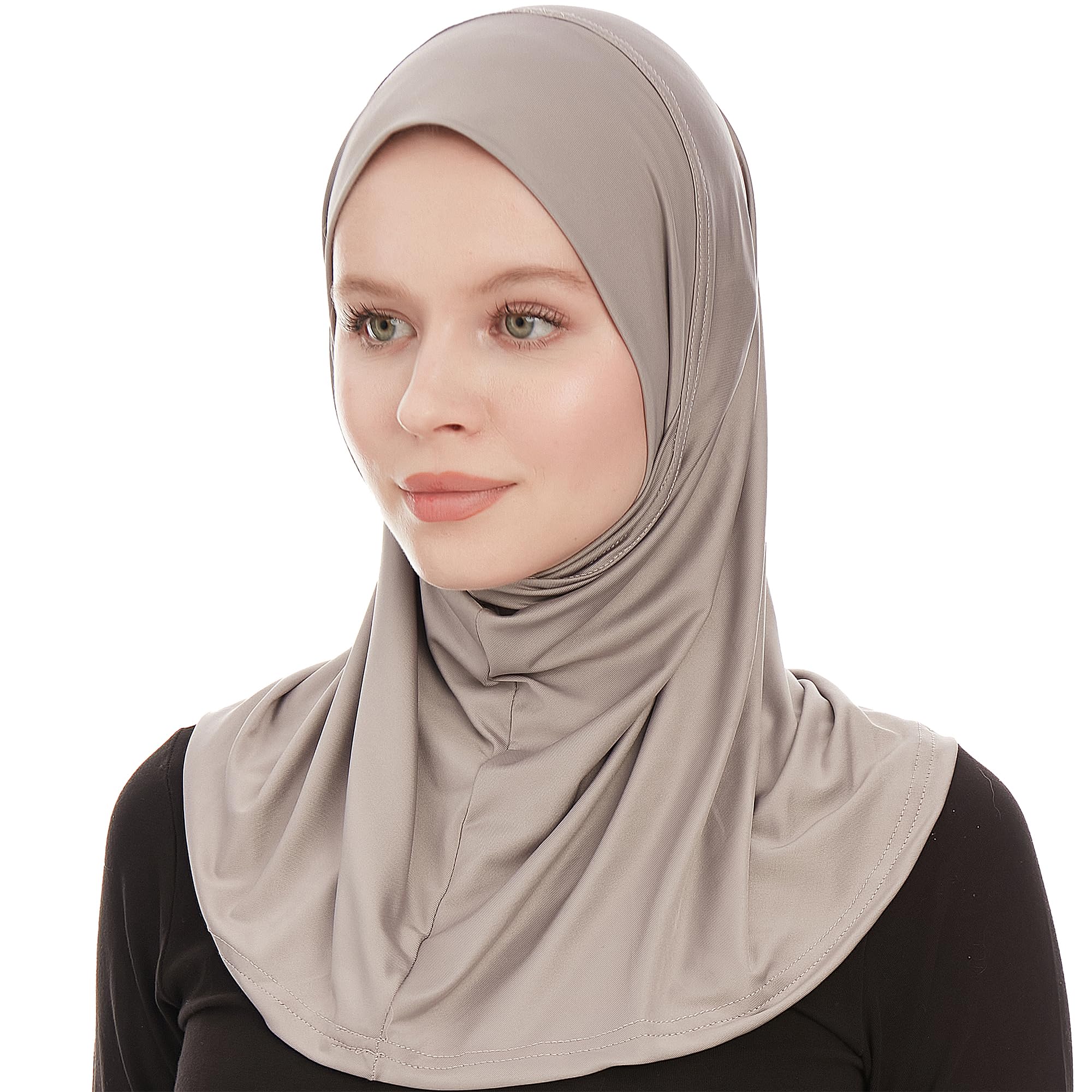 Ayisah Women's Grey Plain Ready To Wear Amira Hijab For - Muslim Instant Amira Jersey Scarf – Soft Muslim One Piece Instant Hijab Headscarf