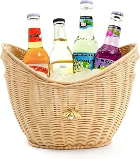 Lexenic 4L Ice Bucket, Woven Rattan&Acrylic Double Layer Wine Chiller,1Pack
