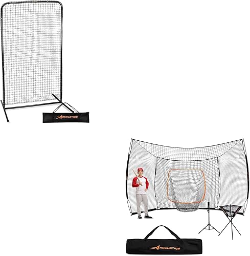 ACELETIQS Red de lanzamiento de sóftbol y béisbol, 7 x 4 pies y jaula de bateo, red de béisbol, paquete de lanzamiento de sóftbol de 17 x 10 pies