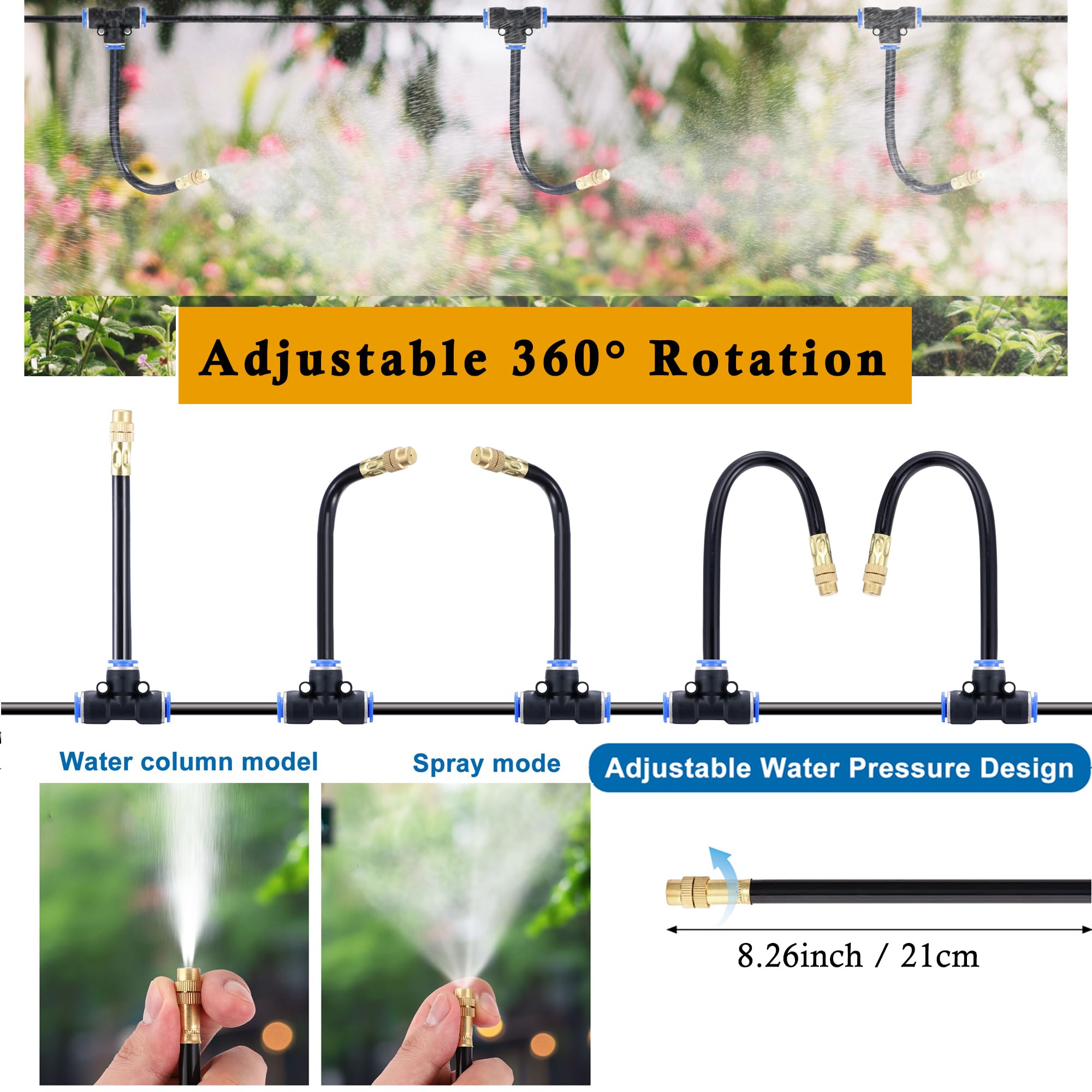 Kits de riego automático por goteo, sistema de riego de jardín, incluye filtro inhibidor de calcio y manguera de tubo de riego de 50 pies de 5/16 pulgadas y 15 boquillas de niebla