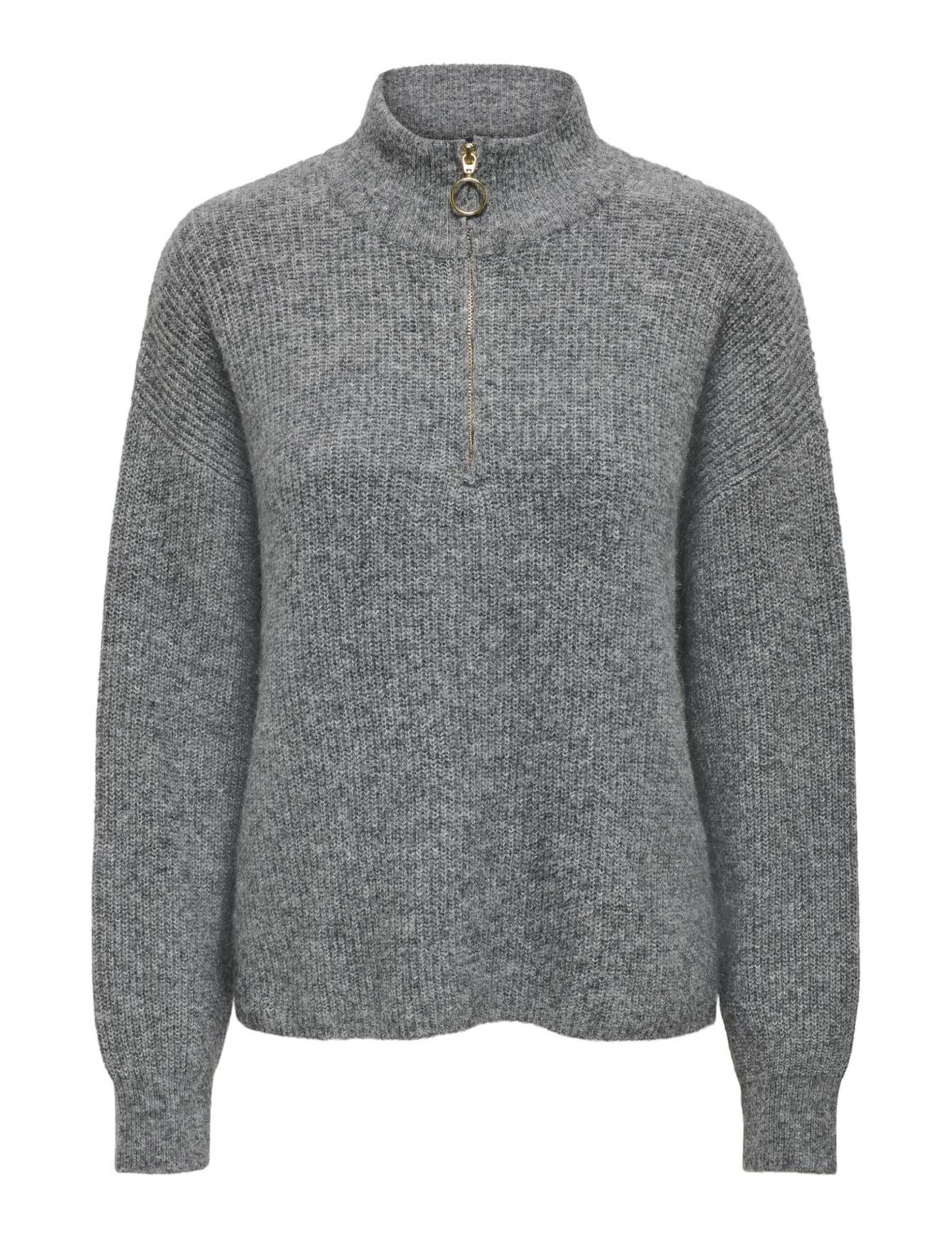 ONLY Strickpullover Dark Grey Melange mit Reißverschluss, Regular Fit