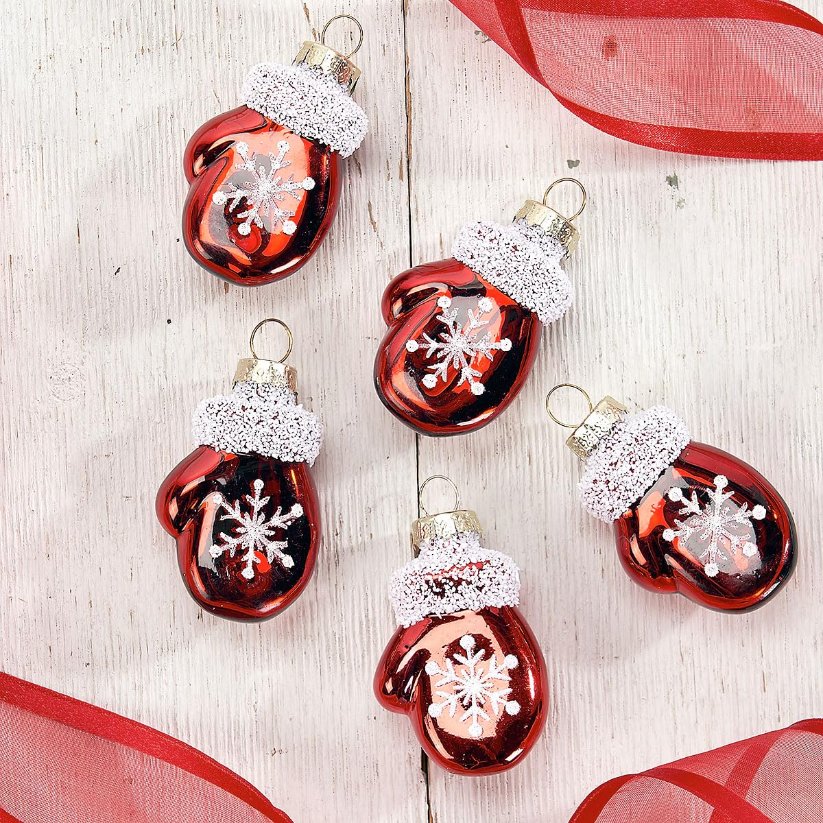 Lillian Vernon Adornos de Cristal de Manoplas de Navidad, Juego de 12, soplado a Mano, Mini decoración de árbol, decoración Festiva del hogar