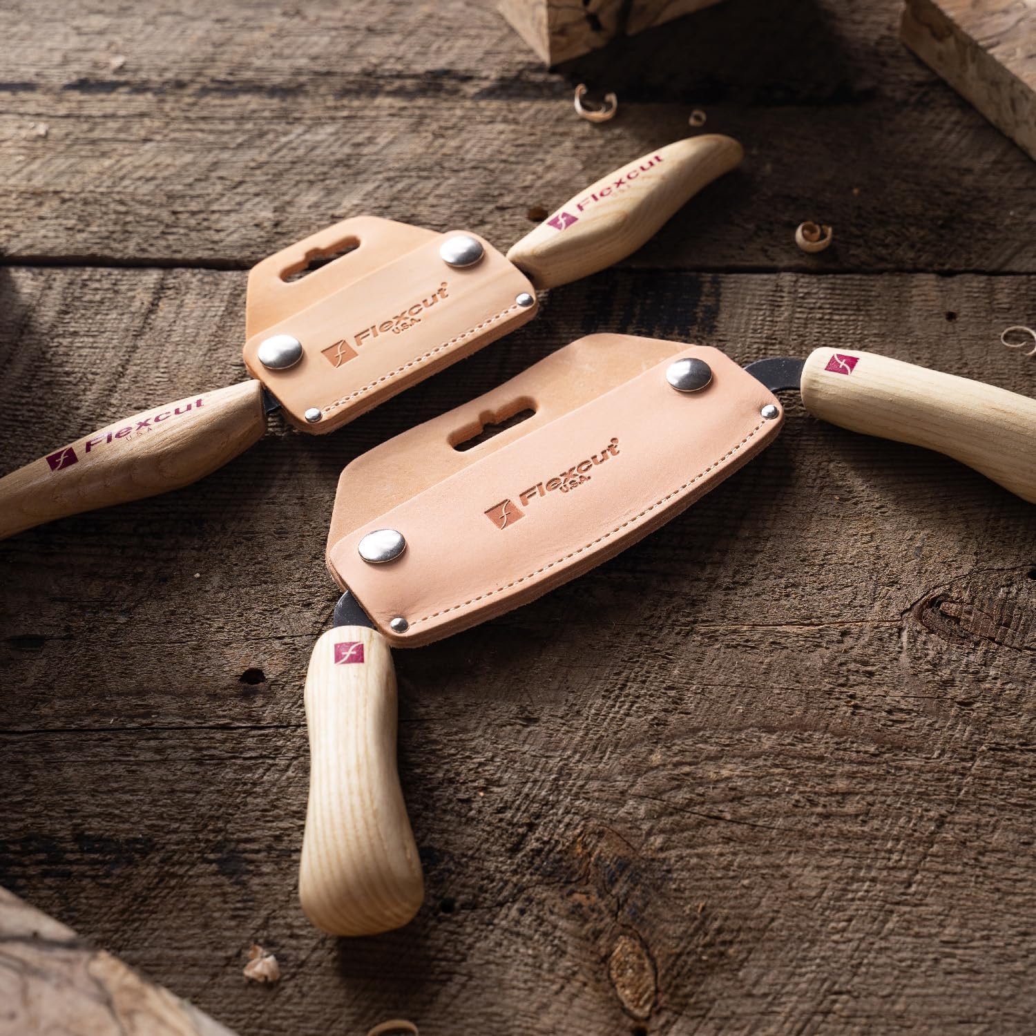 FLEXCUT Wood Carving Tools 3-Inch Draw Knife KN25, Straight 1095 High Carbon Steel Blade | Includes Leather Sheath | Made in the U.S.A.