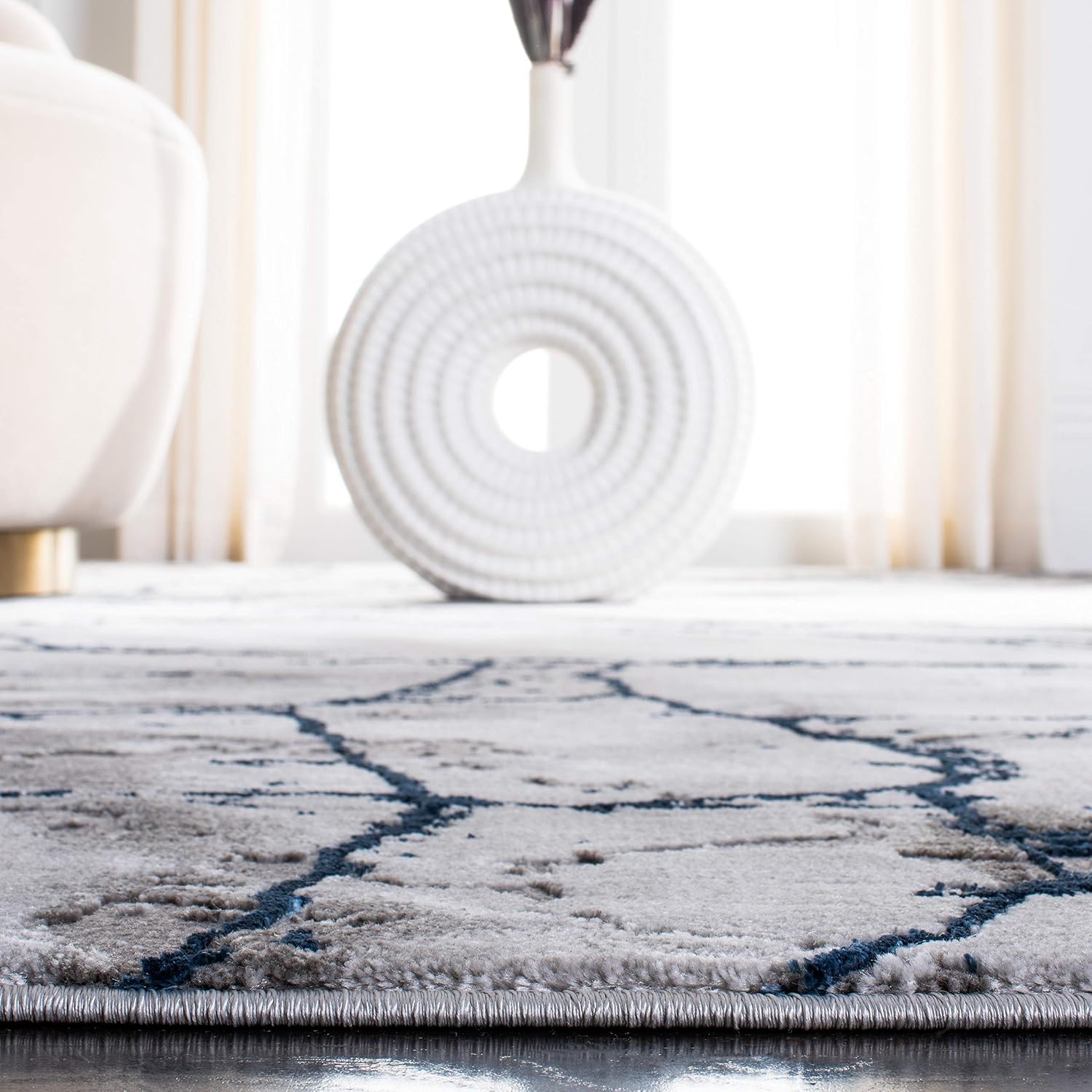 SAFAVIEH Craft Collection Runner Rug - 2'3" x 8', Ivory Grey & Blue, Modern Abstract Design, Non-Shedding & Easy Care, Ideal for High Traffic Areas in Living Room, Bedroom (CFT877M)
