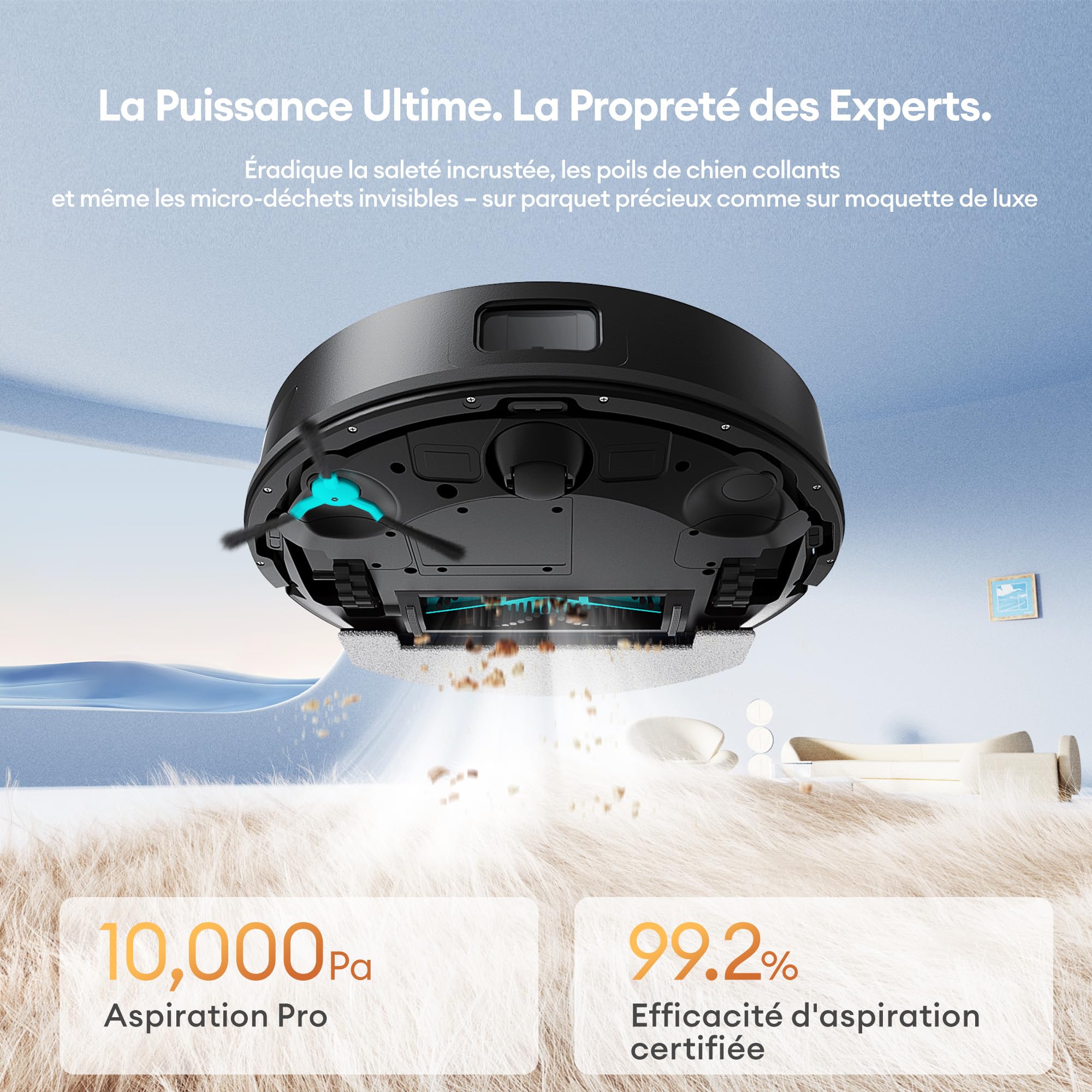 Ultenic T20 Pro+ Robot Aspirateur Lavage Auto-vidage | 10 000Pa Puissant Poils d'animaux | Navigation LiDAR AI | 200min Autonomie | HEPA H13 | Alexa/Google | 5 Cartes Multi-étages