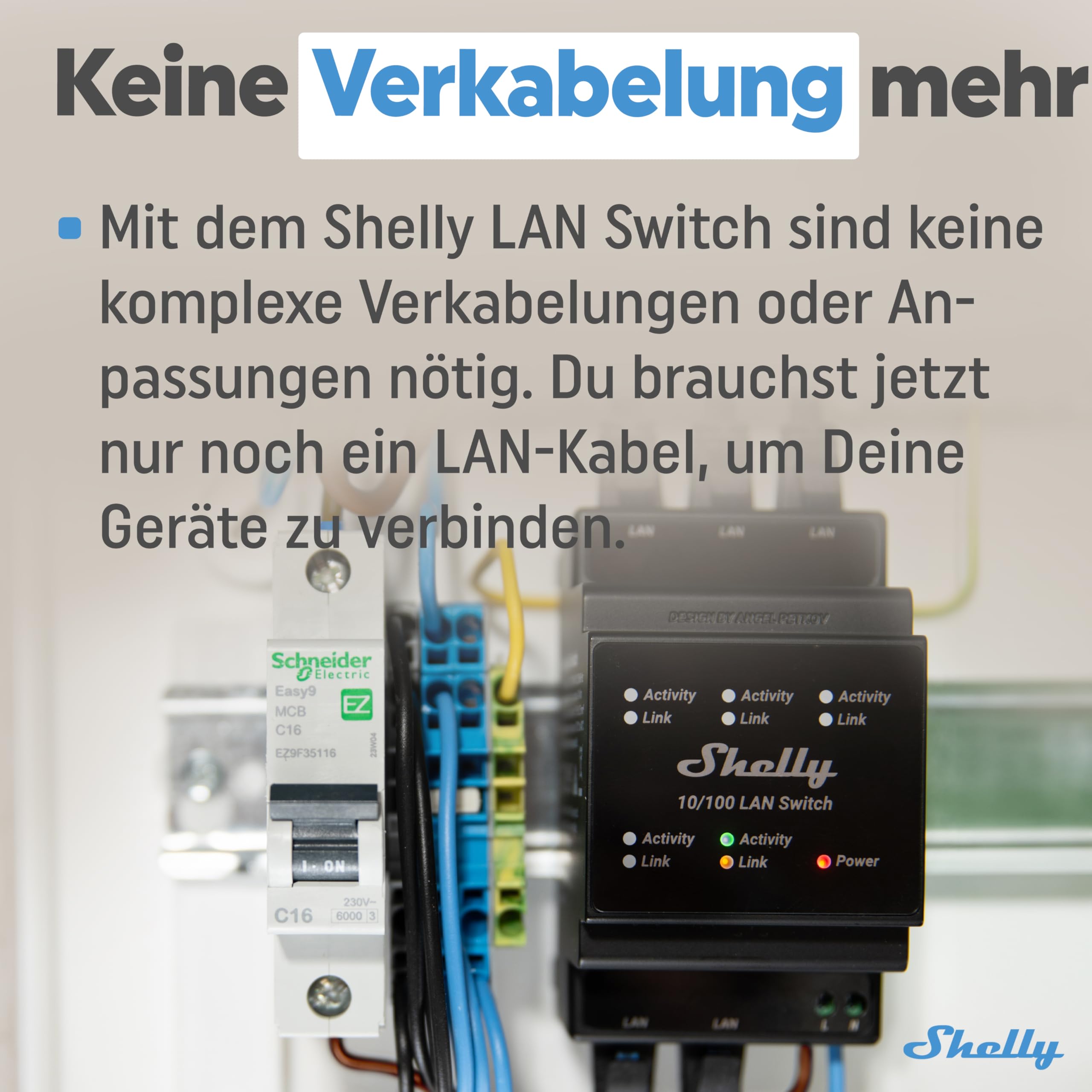 Shelly LAN Switch | Ethernet Netzwerk Switch Für Die DIN Schiene (10/100 Mbps) | 5 RJ45-Anschlüssen | 110V - 230 V | Keine Zusätzlichen Adapter Erforderlich | Einfache Installation | Plug & Play