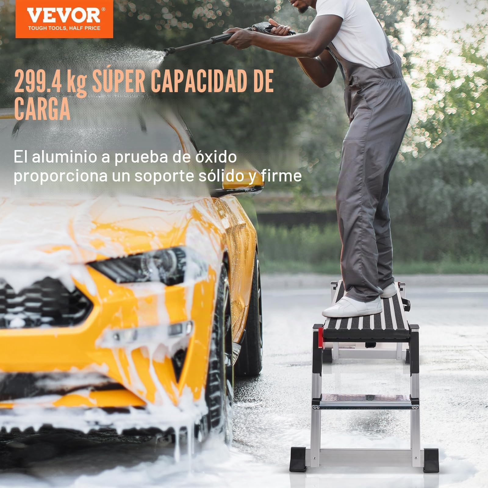 VEVOR Plataforma de Trabajo 200 kg Banco de Trabajo Plegable 100 x 30 x 48,7 cm Peldaños de Aluminio Pies Antideslizantes Mesa de Trabajo para Lavado de Vehículos Pintura Decoración