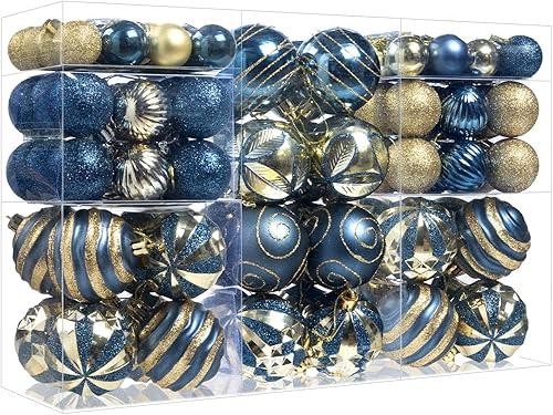 Miniatura 9 de Juego de 100 piezas de adornos de bolas de Navidad, decoraciones navideñas irrompibles con paquete de regalo portátil para decoración de árbol de