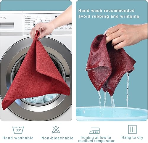 Miniatura 3 de SLKQG Juego de 6 manteles individuales de tela, fáciles de limpiar, lavables a máquina, resistentes al calor, antideslizantes, (4, color rojo vino)