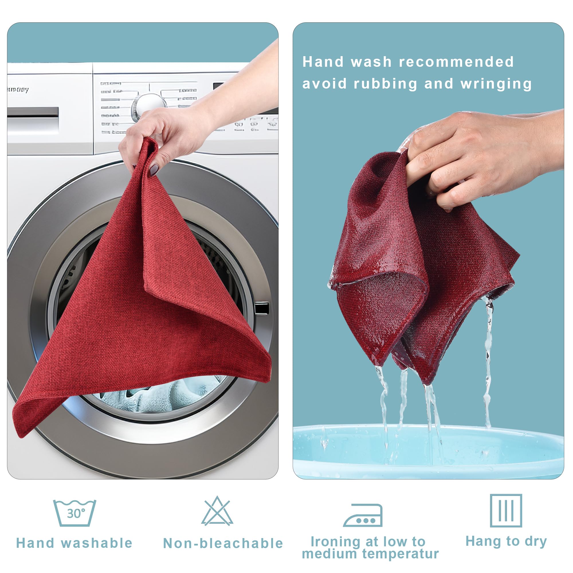 SLKQG Christmas Linen Fabric Placemats Set of 4 - Holiday Dining Table Mats for Festive Decor, Heat Resistant & Machine Washable, Place Mats for Dinner Parties, Xmas Gift for Home (4, Wine Red)