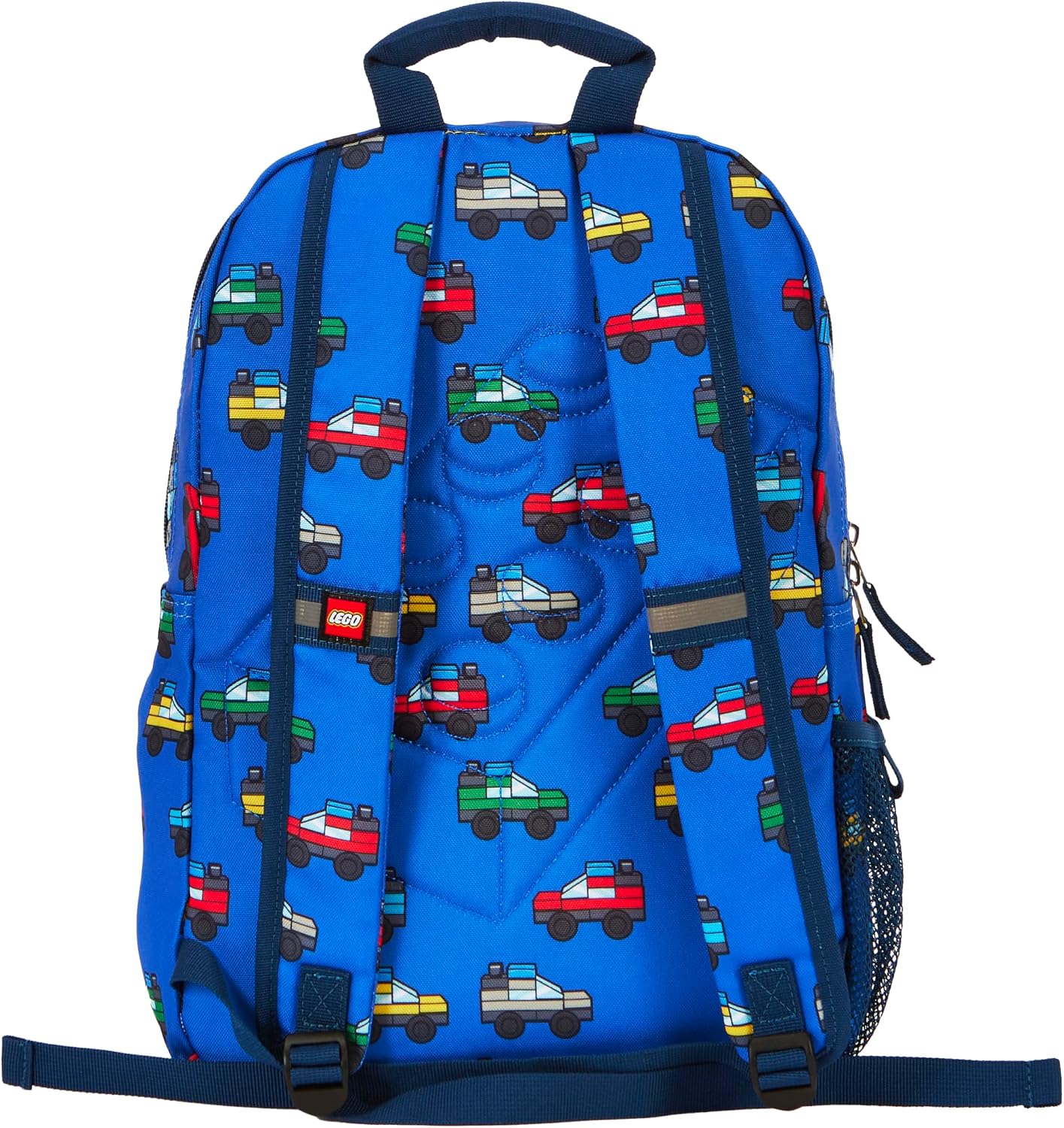 LEGO Iconic Prints Kids School Backpack Bookbag, for Travel, On-the-Go, Back to School, Boys and Girls, with Adjustable Padded Straps and Fun patterns, Cars in Blue