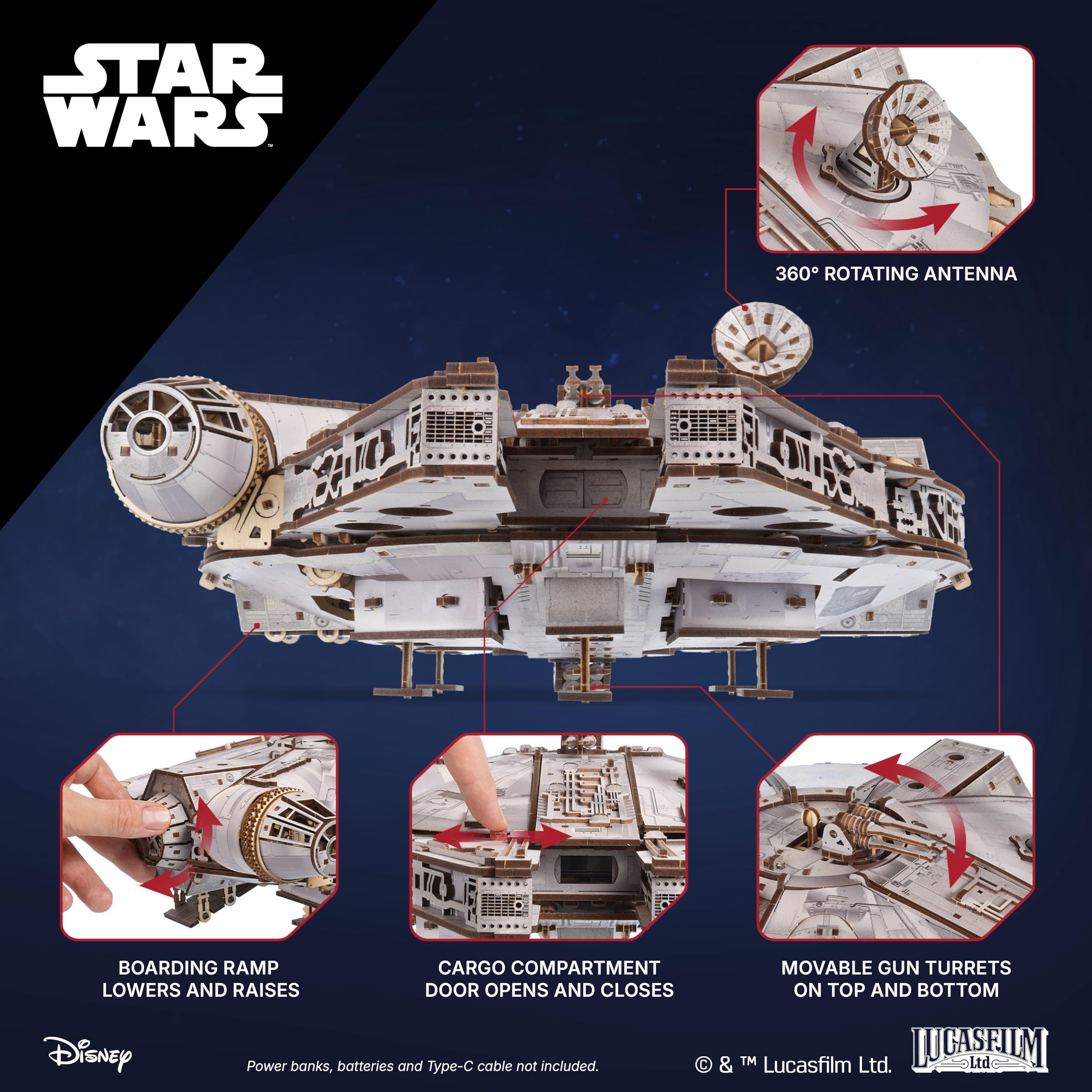 UGEARS Star Wars™ Millennium Falcon™ Puzzle 3D – Drewniane Modele do Składania – Puzzle Drewniane dla Dorosłych – Zestaw Kreatywny DIY Star Wars – 1235 Elementów
