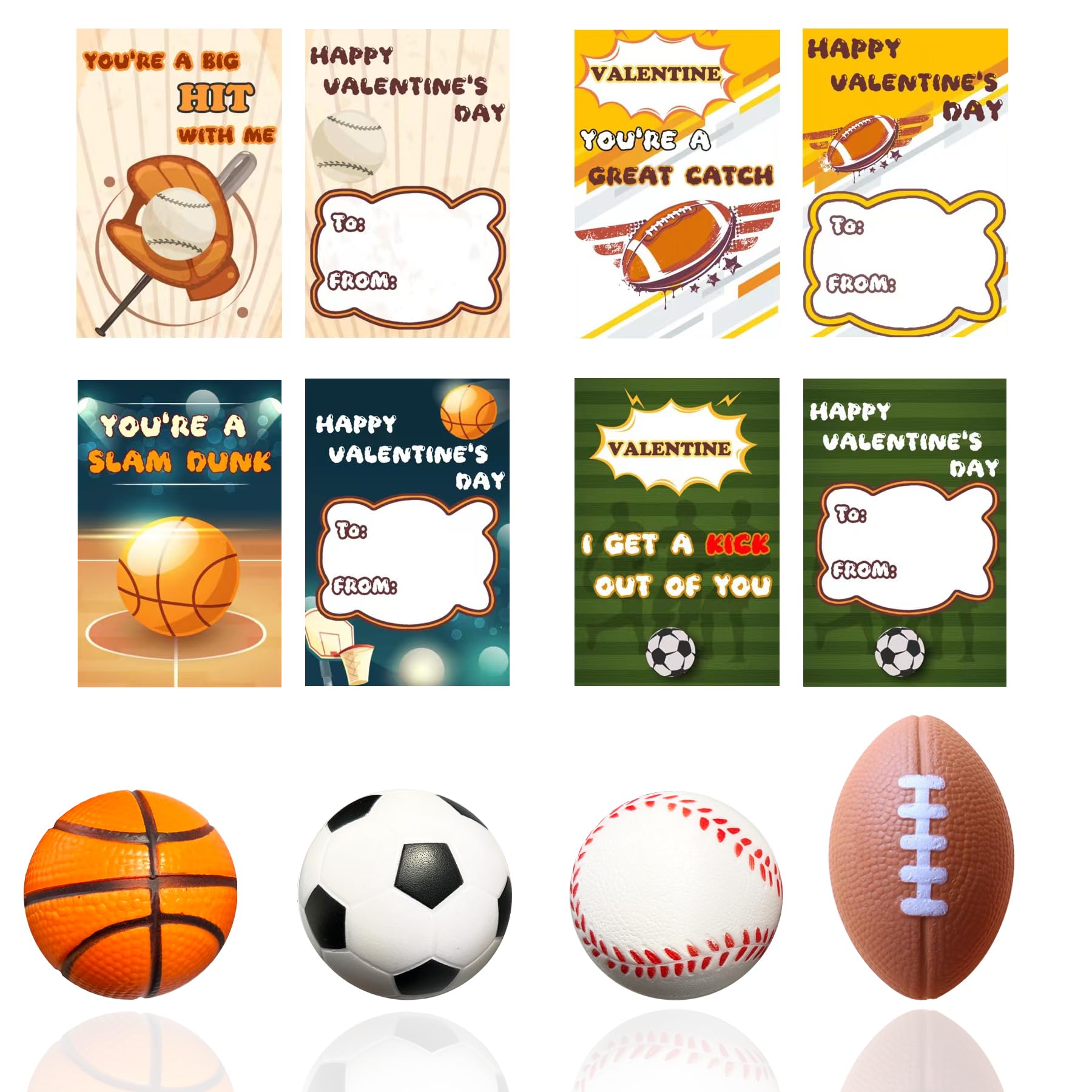 MLOLM 24 Sets Valentien's Day Cards With Mini Sports Balls,Sports Stress Balls With Valentine's Day Gift Cards for Gift Exchange Prizes Valentines Party Favor Gifts