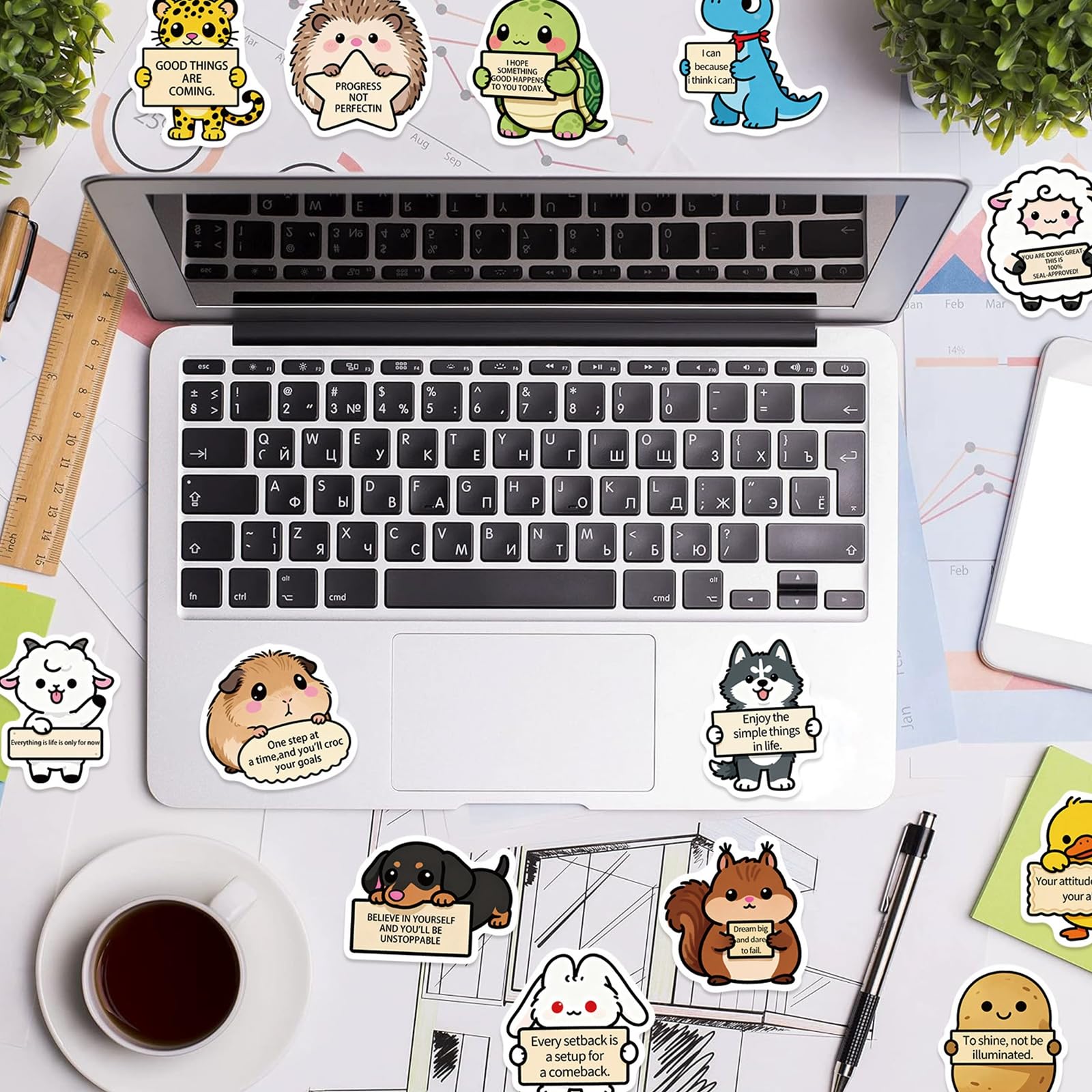 Conjunto de pegatinas de animales de dibujos animados de dibujo a mano