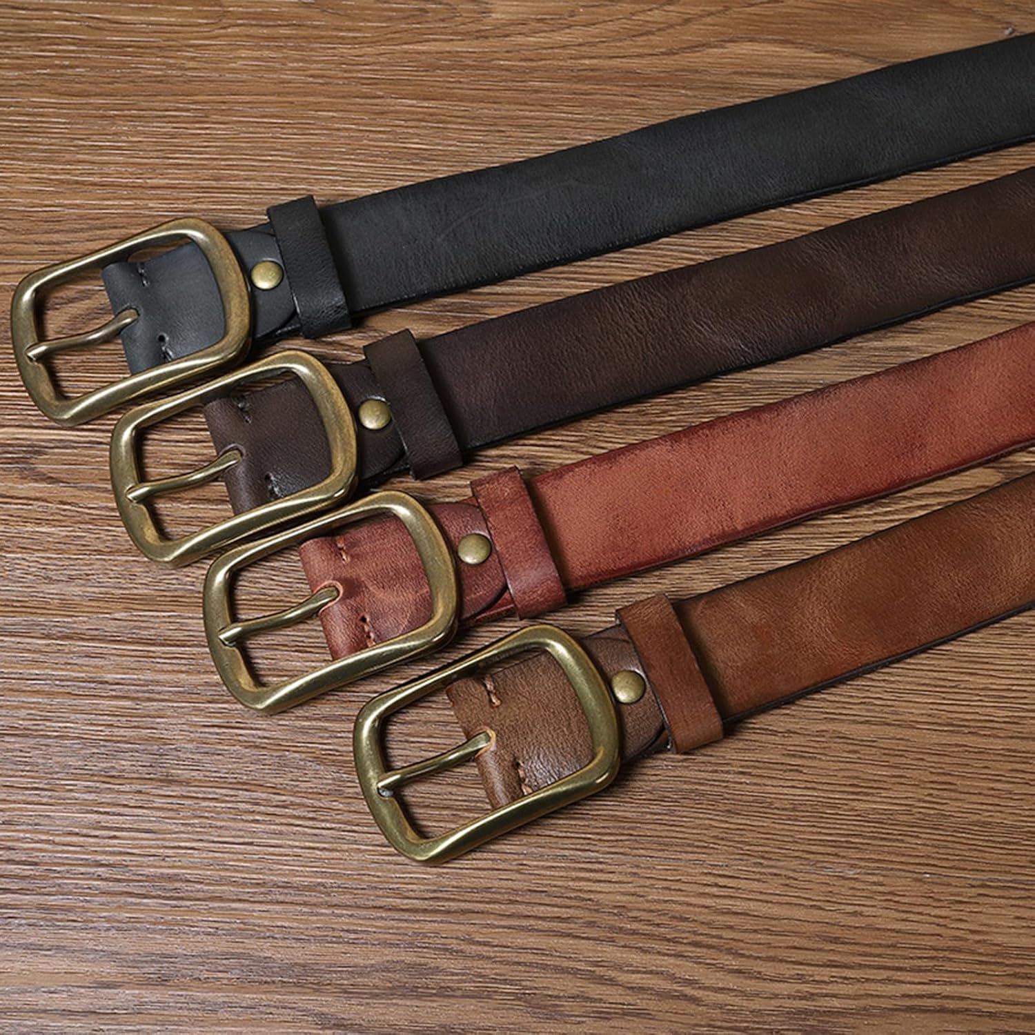 Handgefertigter Gürtel aus Rindsleder mit massiver Messing-Einzelzinken-Schnalle, Herrengürtel, 38 mm breit, Herrengürtel, klassische Herrengürtel
