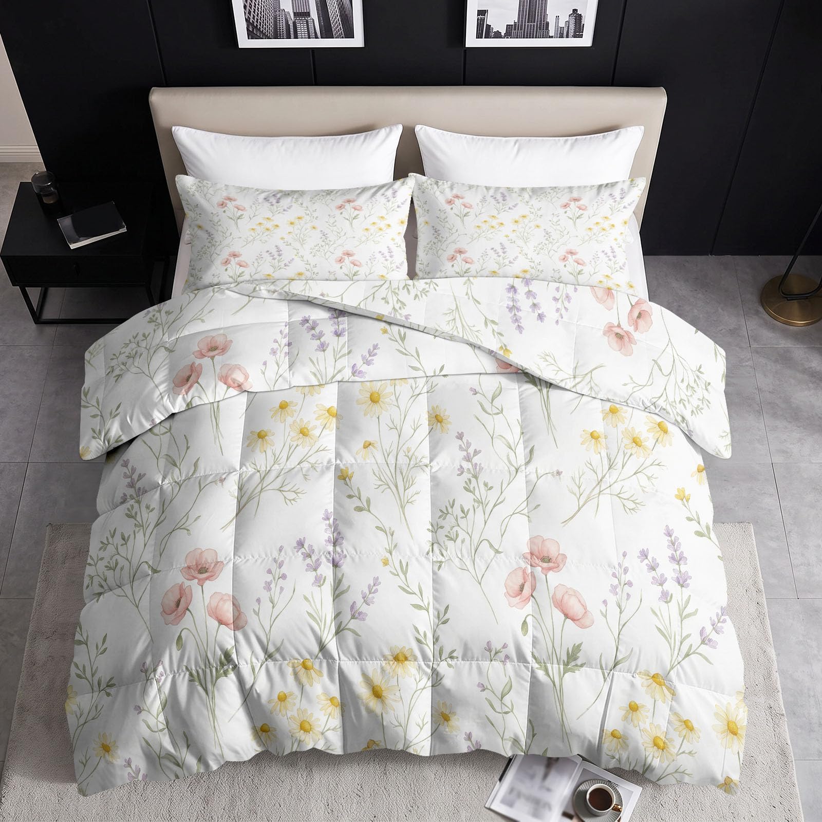 Einfach Wildblumen Blätter Bettdecke Ohne Bezug 220x240 cm Ganzjahresdecke