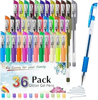 Aen Art Glitter Gel Pens for Adult Coloring Books, 36 Colors Gel Marker Set