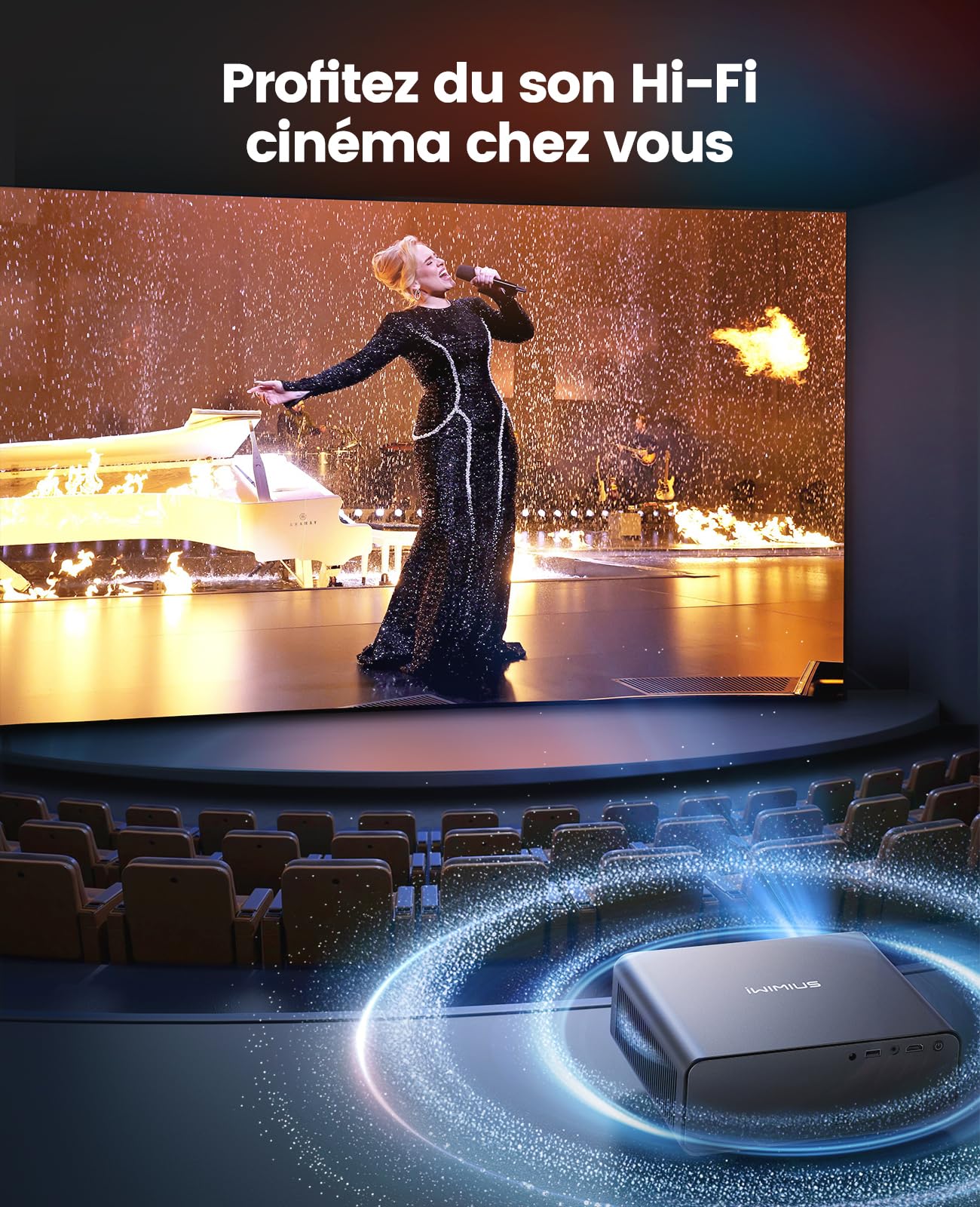Videoprojecteur 4K 1000ANSI Compatible avec Netflix Dolby Audio Vidéoprojecteur FHD 1080P Auto Focus AutoKeystone Projecteur Video WiFi6 Bluetooth Bidirectionnel HDMI Videoprojecteur Home Cinéma