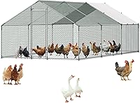 VEVOR 19.7x9.8x6.5ft Large Walk-in Metal Chicken Coop Run with Cover, Spire Roof & Security Lock - Rustproof Poultry Pen for Backyard Farm