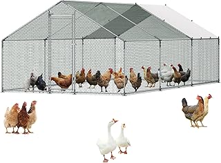 VEVOR Large Metal Chicken Coop, 19.7x9.8x6.5ft Walk-in Chicken Runs for Yard with Cover, Spire Roof Hen House with Security Lock for Outdoor and Backyard, Farm, Duck Rabbit Cage Poultry Pen