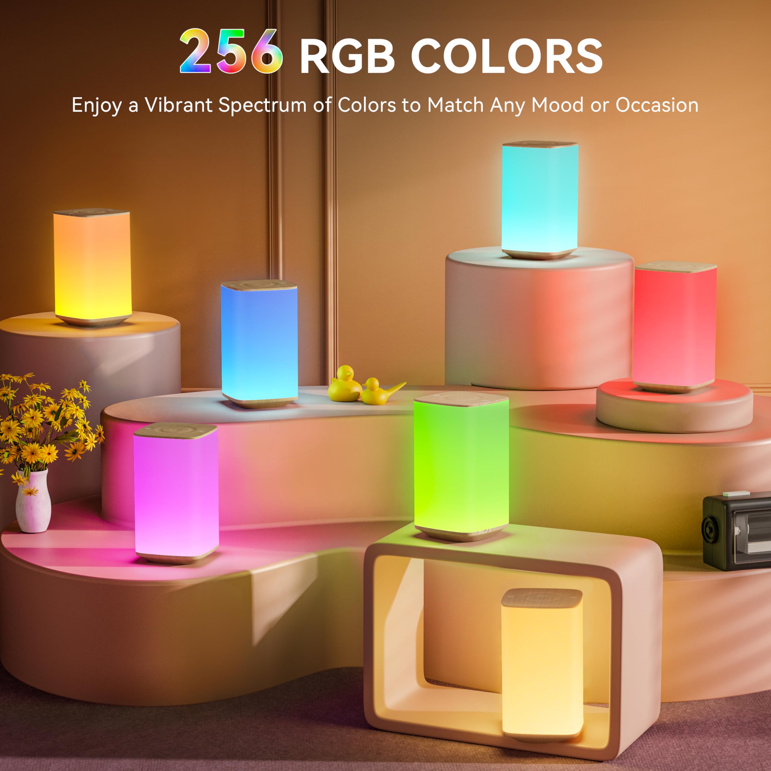 Auxmir Lampada da Comodino 4000mAh Ricaricabile, Luce Notturna Bambini con 256 Colori RGB Regolabili, Abat Jour da Comodino Touch per Crea Atmosfera, Camera da Letto, Soggiorno,Campeggio