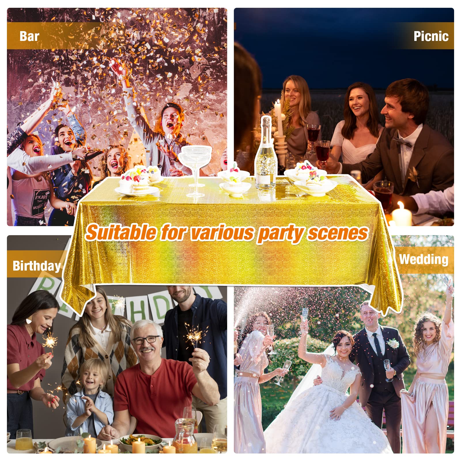 Lot De 2 Nappes Holographiques FLZONHUT - 137 X 274 Cm - Imperméables, Scintillantes - Pour Fêtes, Mariages, Noël