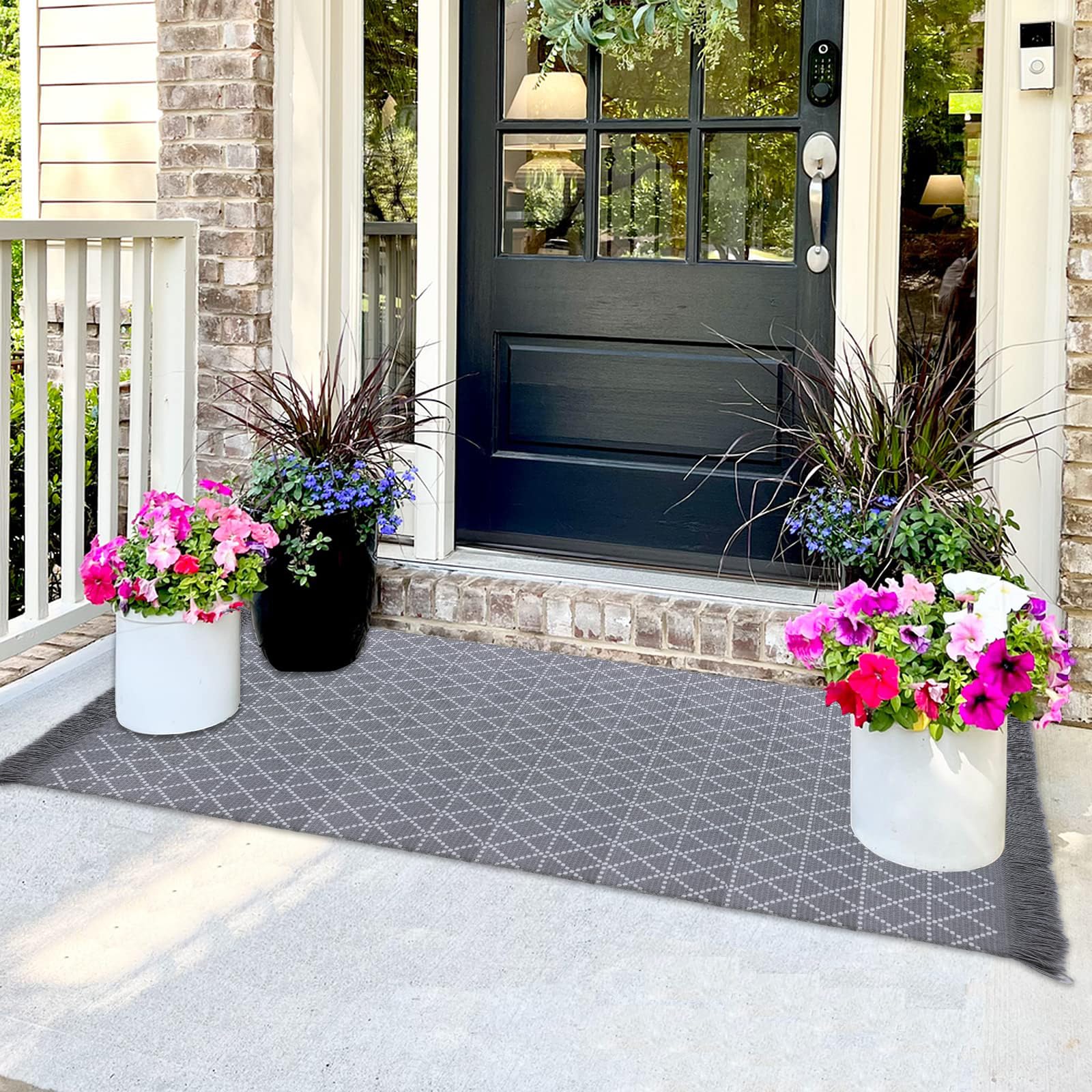 Amazon.com: Bazasa Boho Grey and White Front Porch Rug 27.5