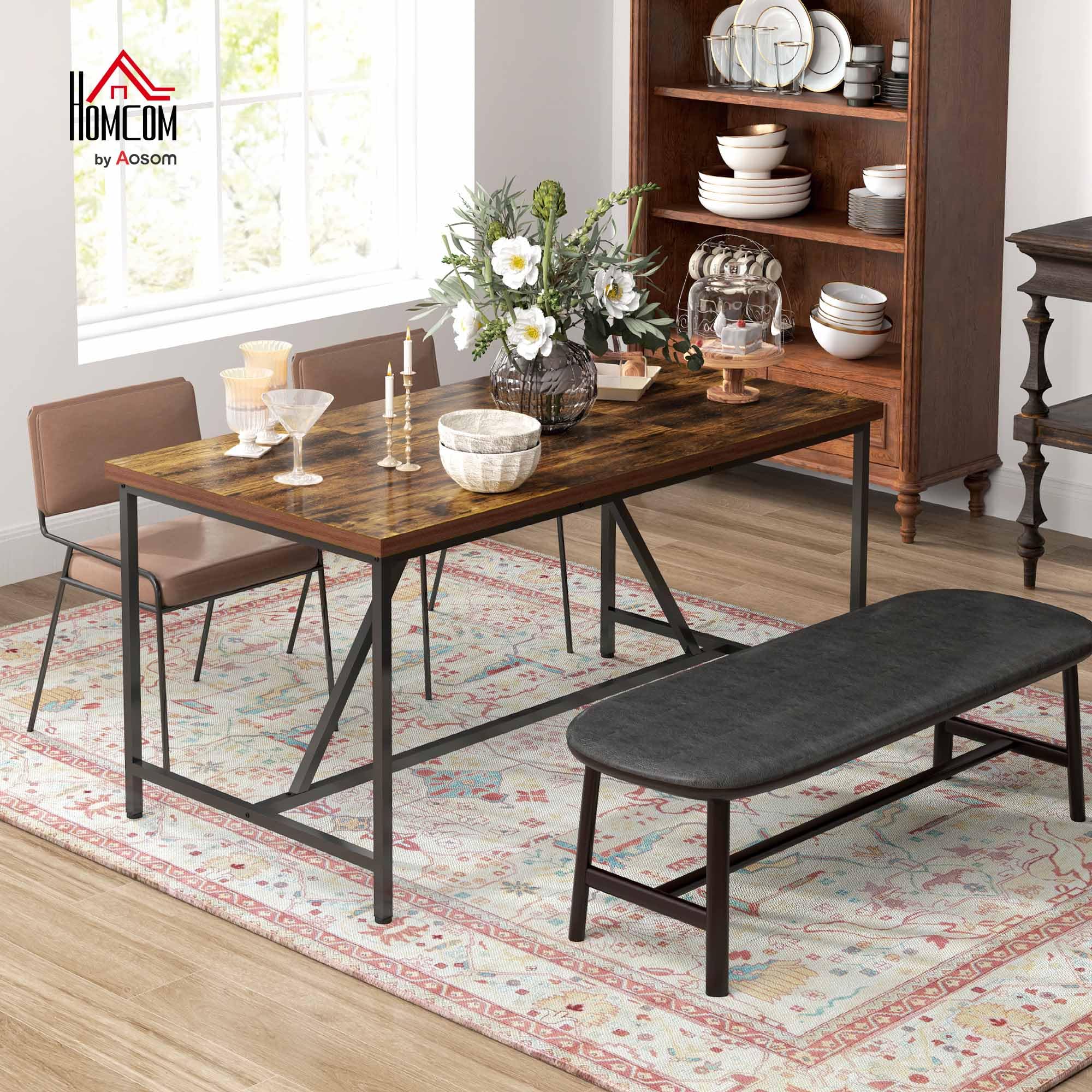 HOMCOM Tavolo da Pranzo Rettangolare per 6 Persone, Tavolo da Cucina in Stile Industriale con Piedini Regolabili in Legno e Acciaio, per Sala da Pranzo, Soggiorno e Studio, 150x80x75 cm, Marrone