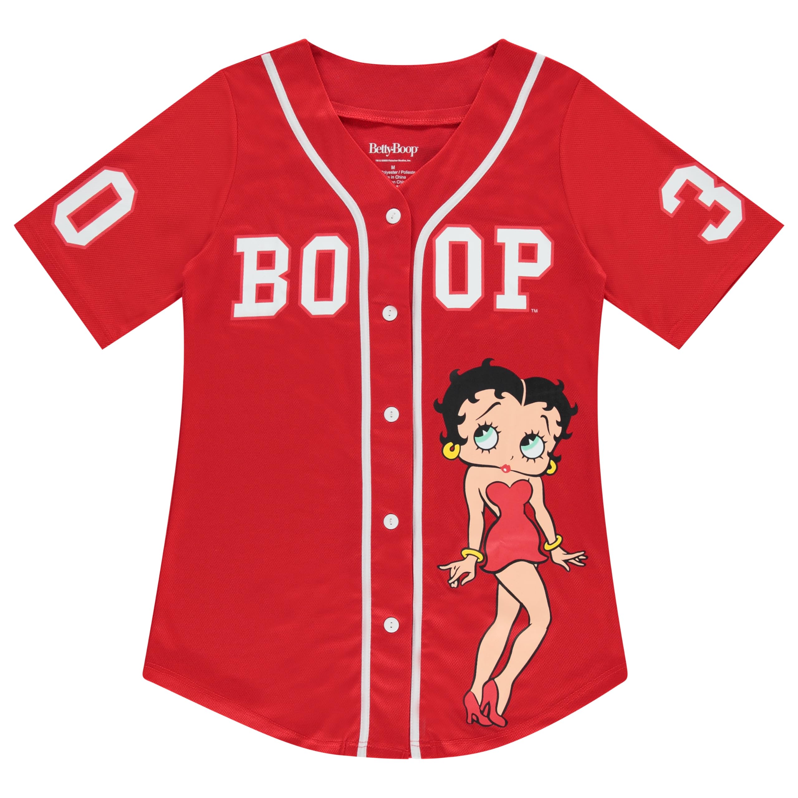 Betty BoopLadies Baseball Jersey, Bonnie, Margie, and Mae Mesh Button Down Baseball Jersey Vintage Shirt