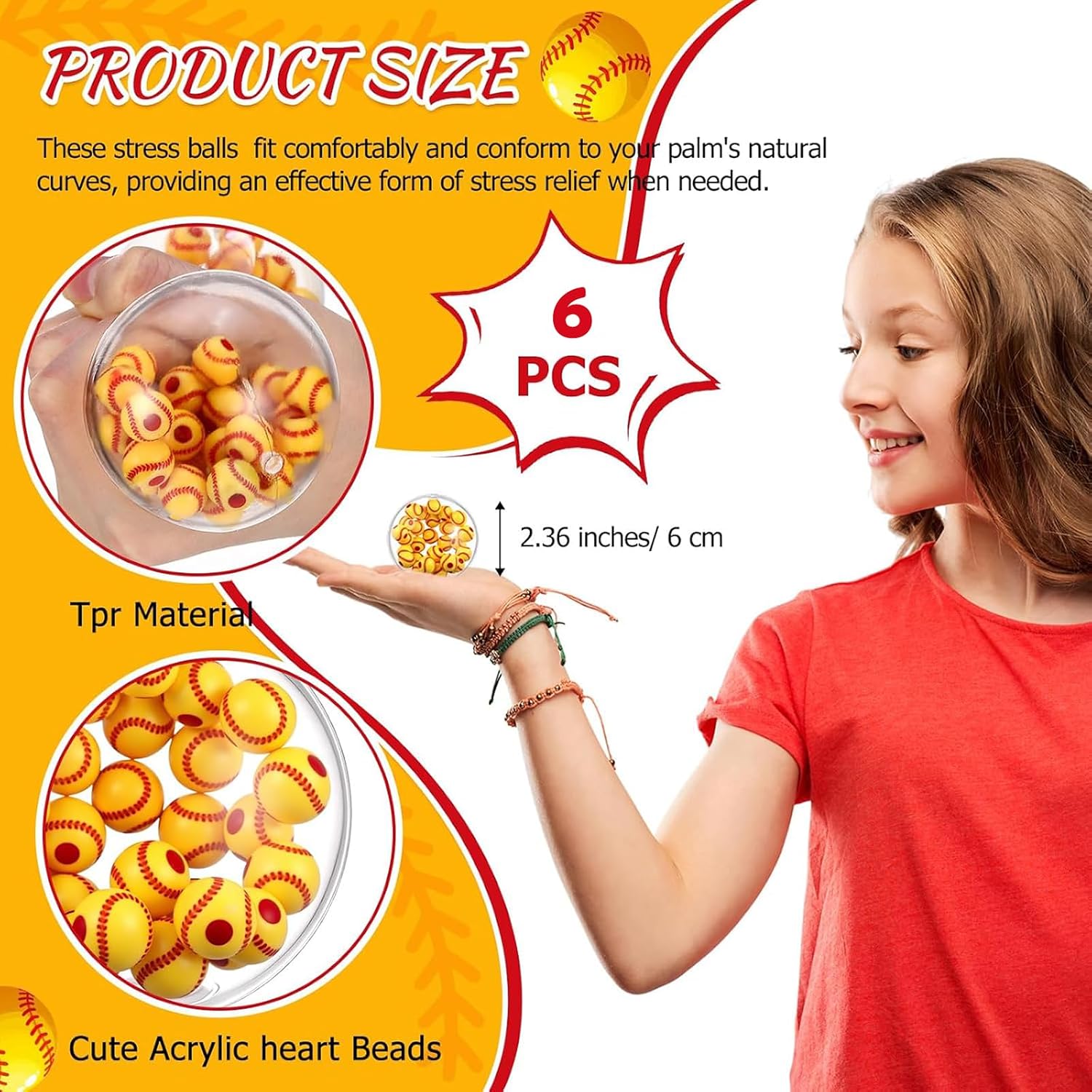 Shappy 6 Pcs Softball Acrylic Beads Sensory Toy 2.36 Inch image 3